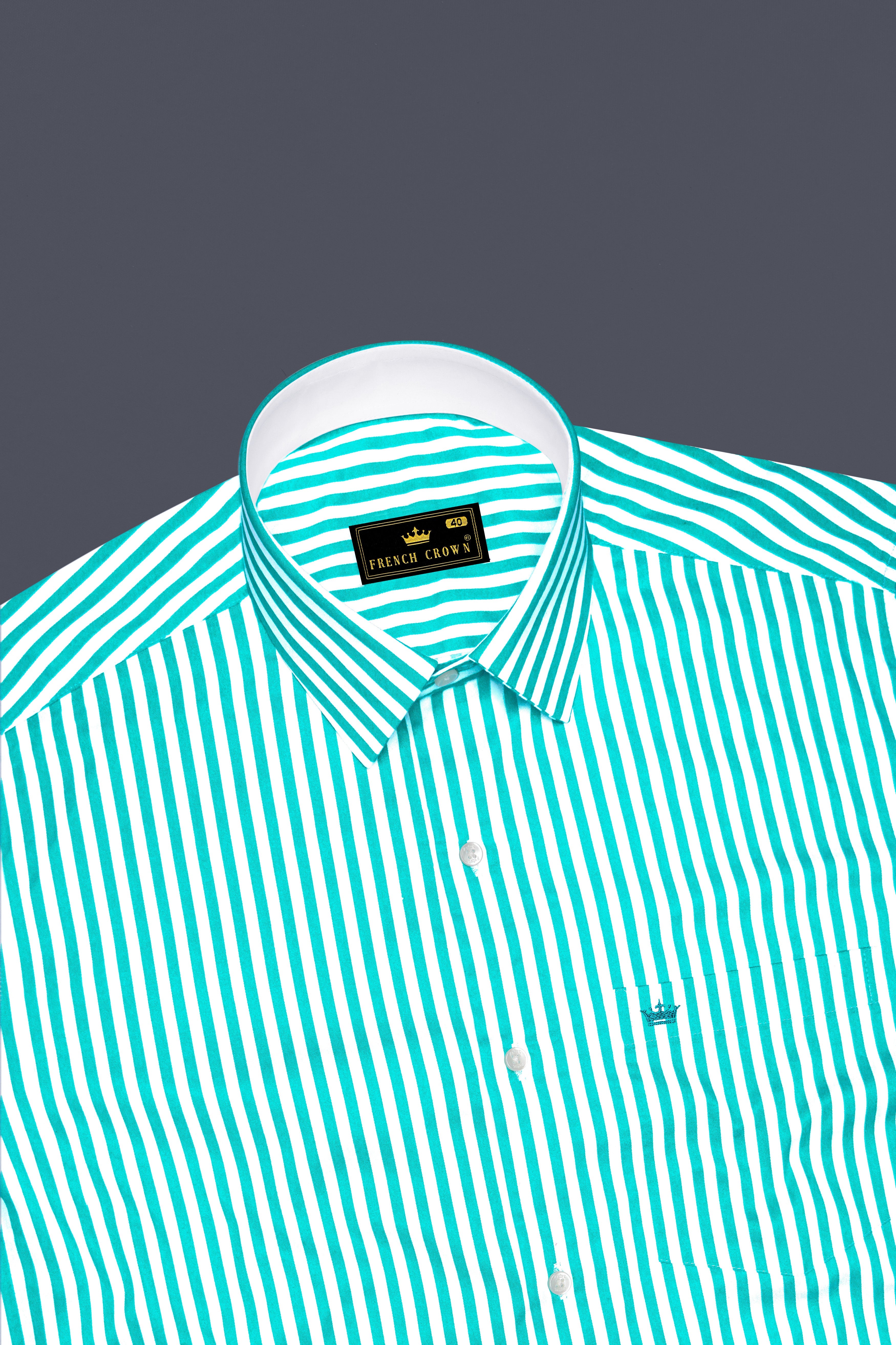 Azurelin-Lochinvar Blue And Bright White Striped Subtle Sheen Super Soft Premium Cotton Dress Shirt