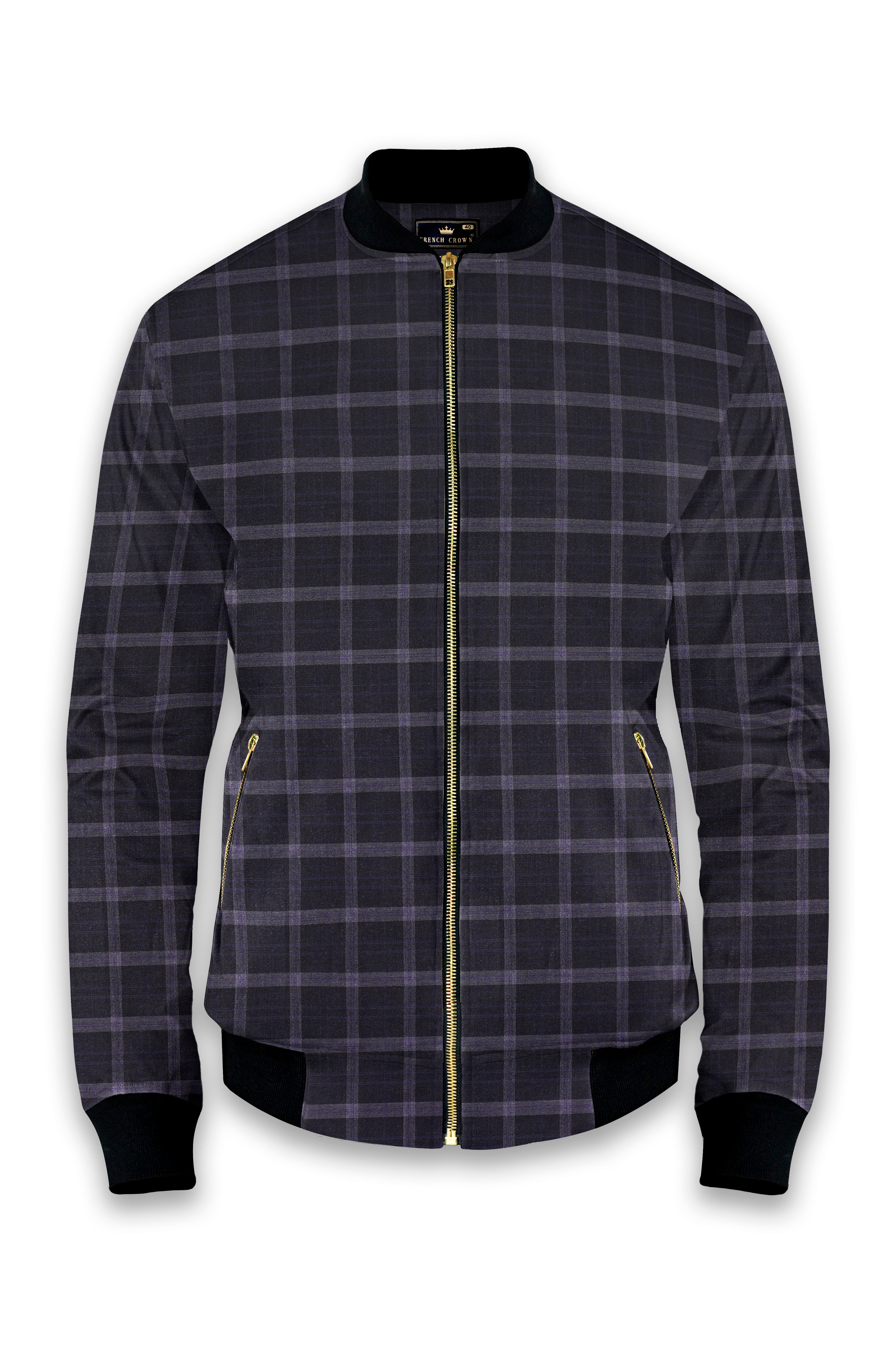 Charflin-Bleached Cedar Black Plaid Wool Rich Bomber Jacket