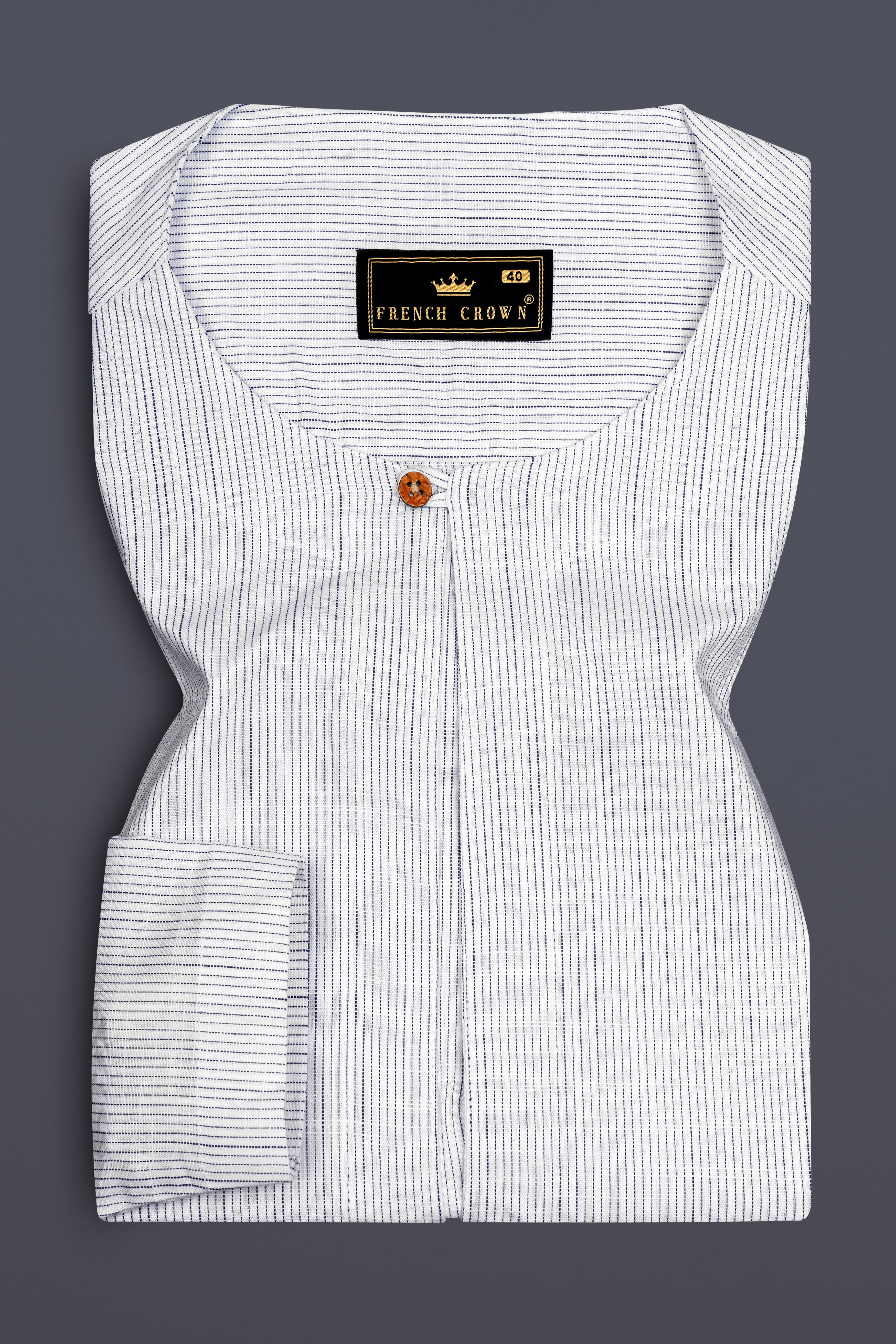Vellure-Amour Gray Striped Dobby Textured Premium Giza Cotton Designer Casual Shirt