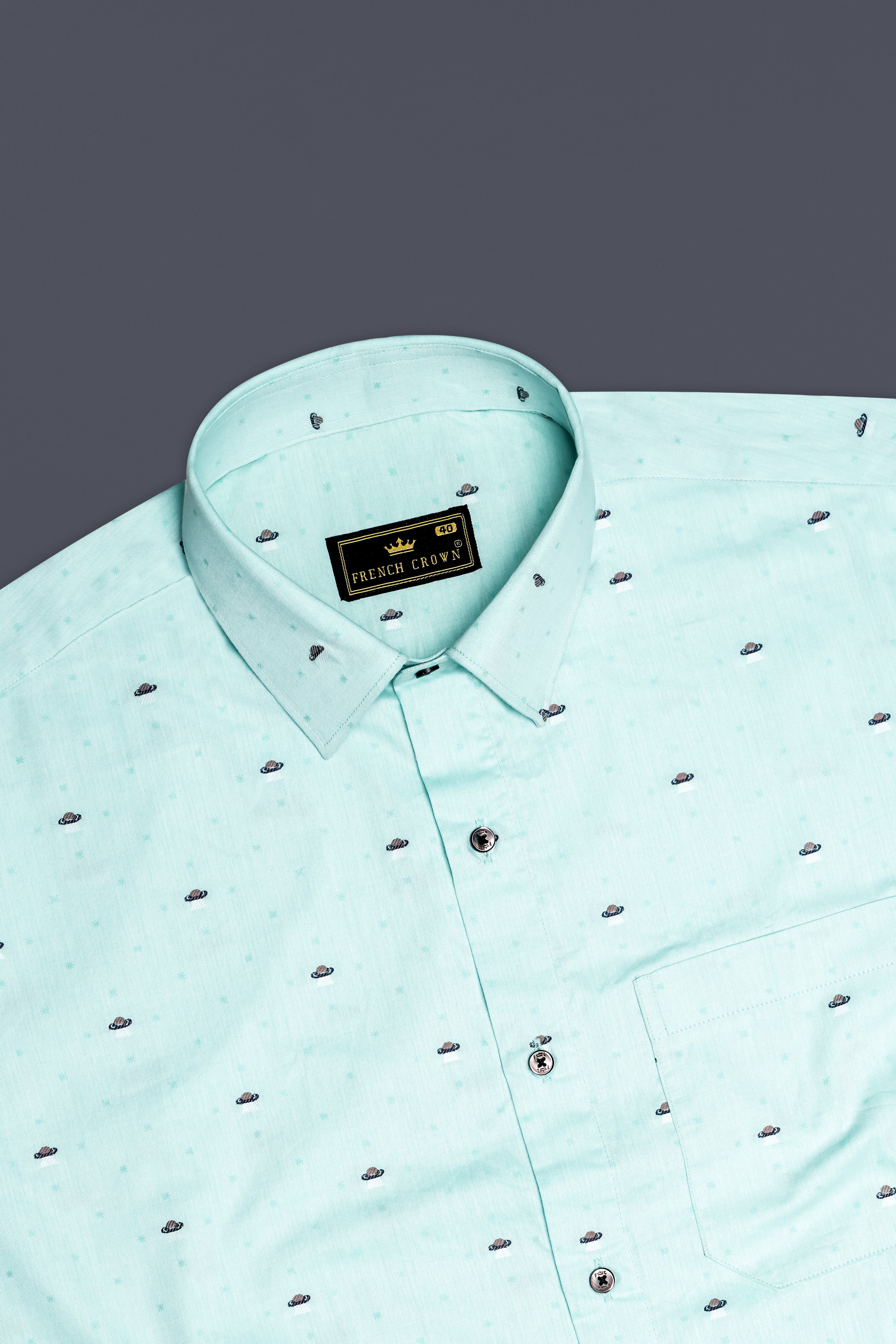 Greveil-Cruise Green Printed Jacquard Textured Premium Cotton Dress Shirt