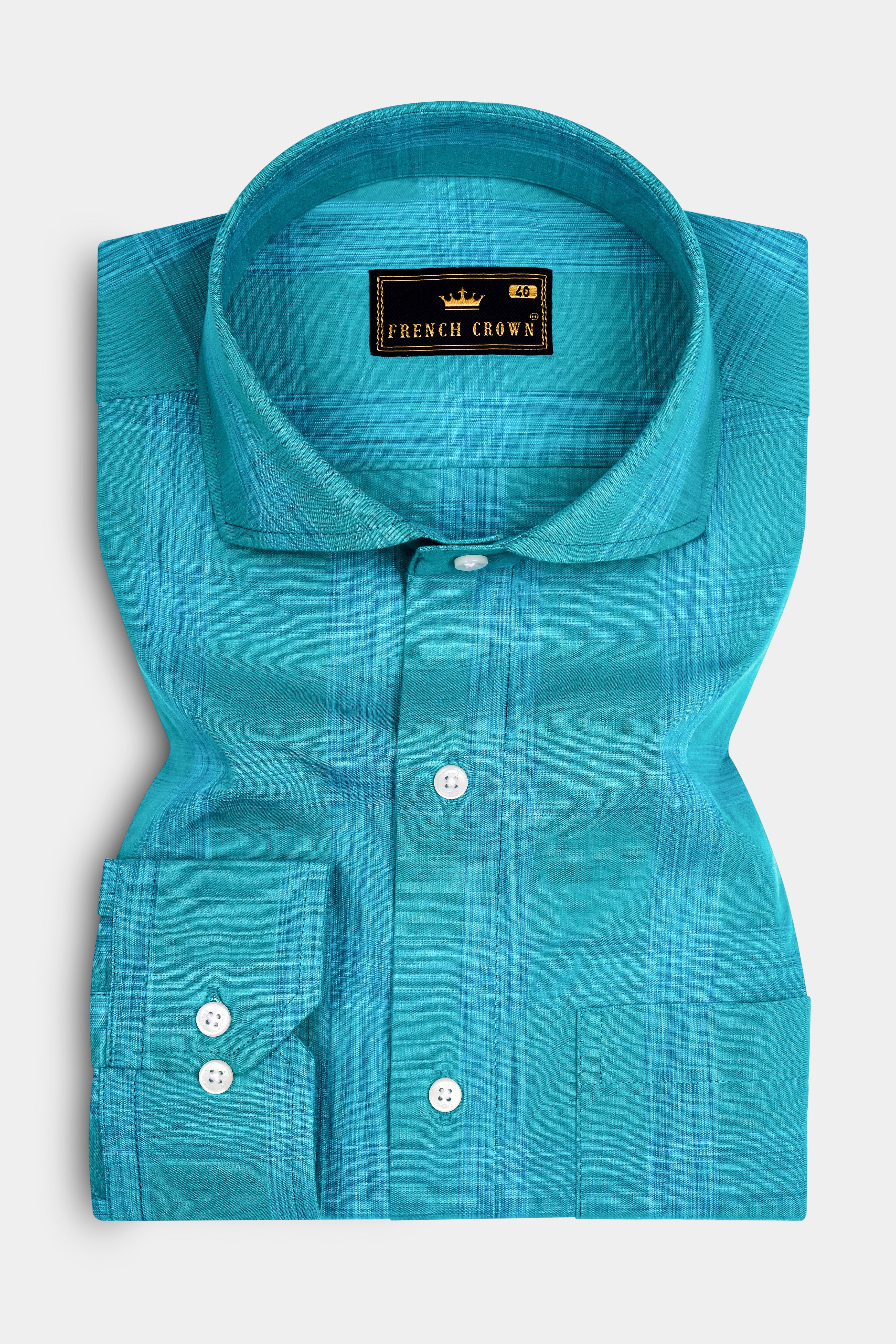 Azlune-Eastern Blue Windrow Chambray Premium Cotton Semi Formal Shirt