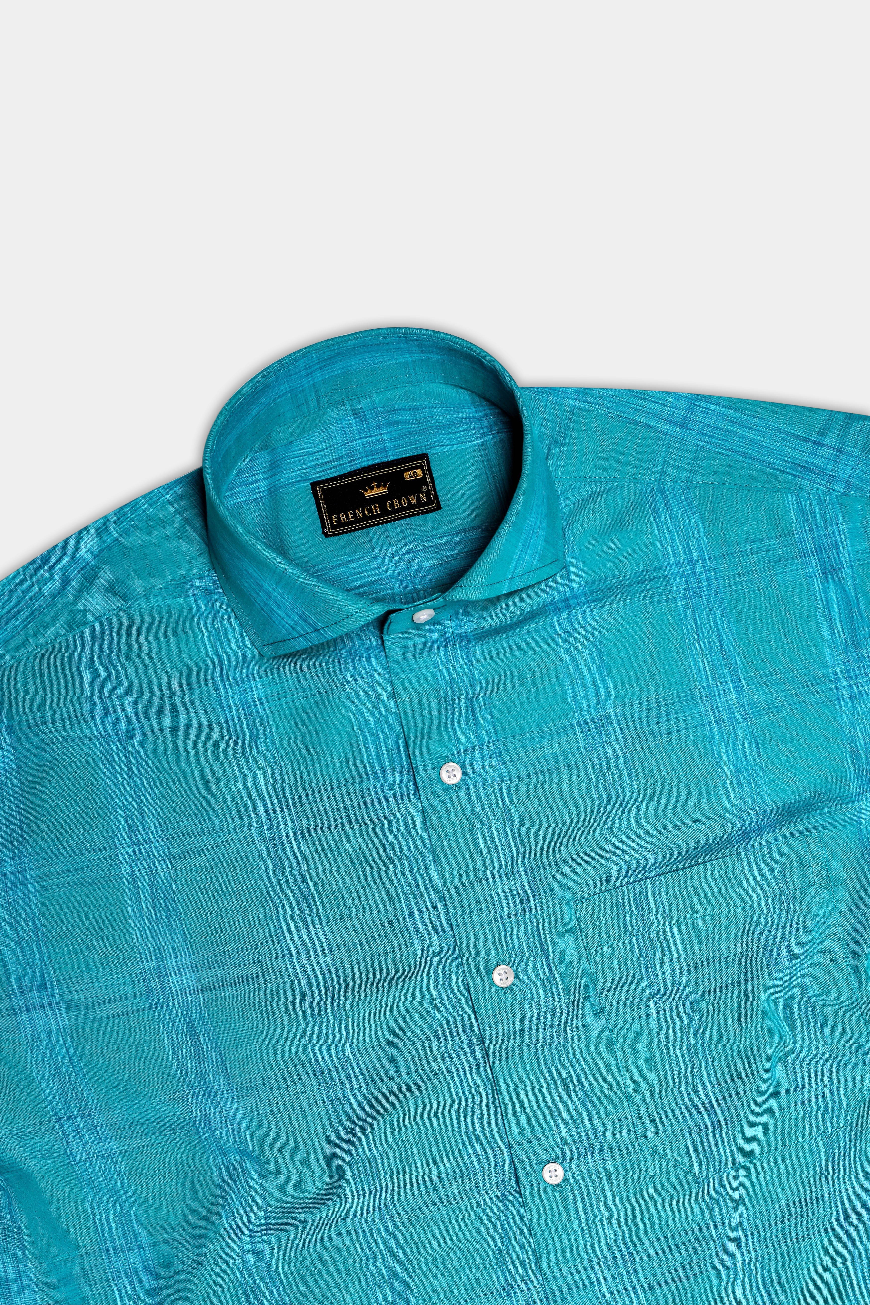 Azlune-Eastern Blue Windrow Chambray Premium Cotton Semi Formal Shirt