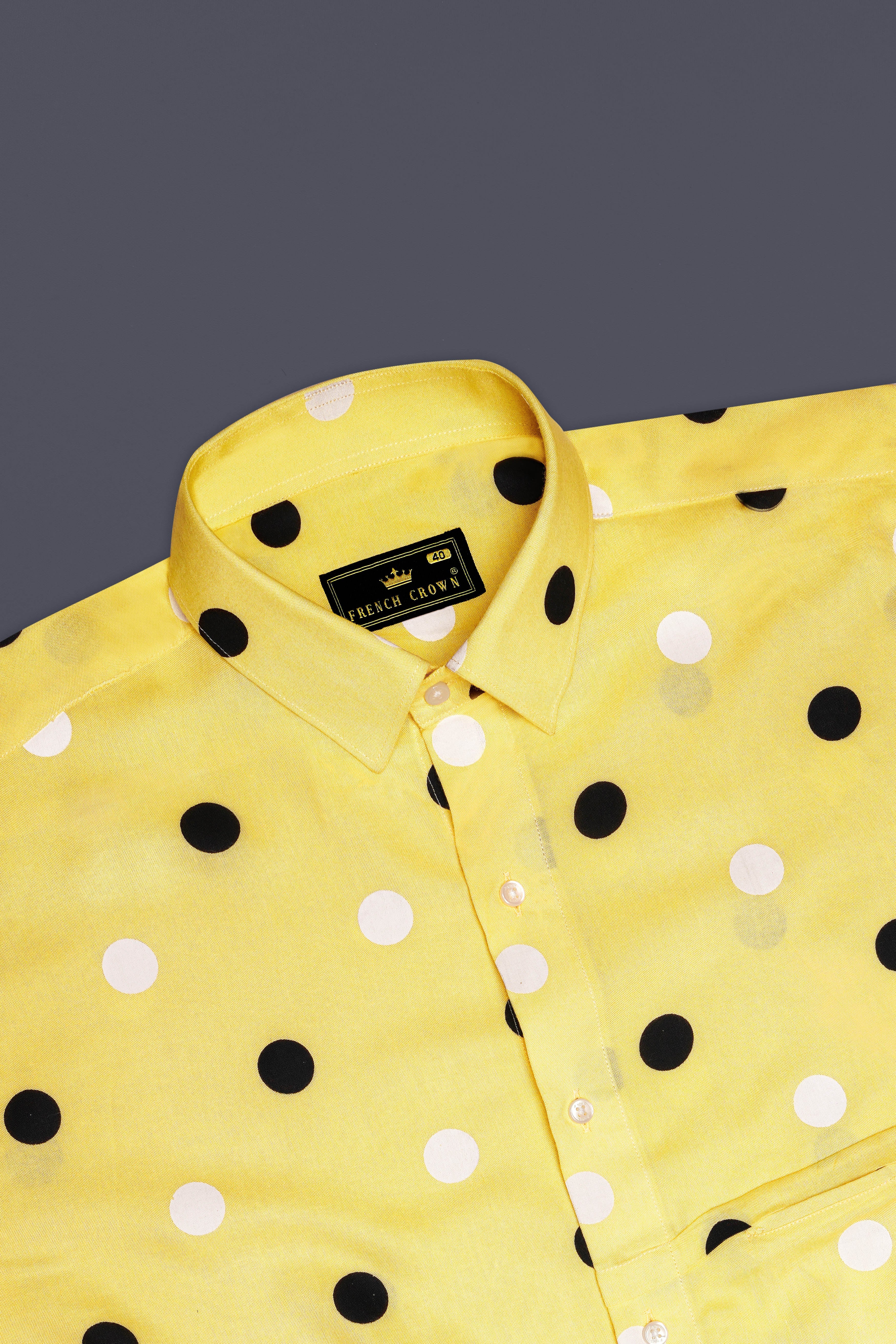 Mellowa-Jasmine Yellow Polka Dots Printed Super Soft Tencel Designer Casual Shirt