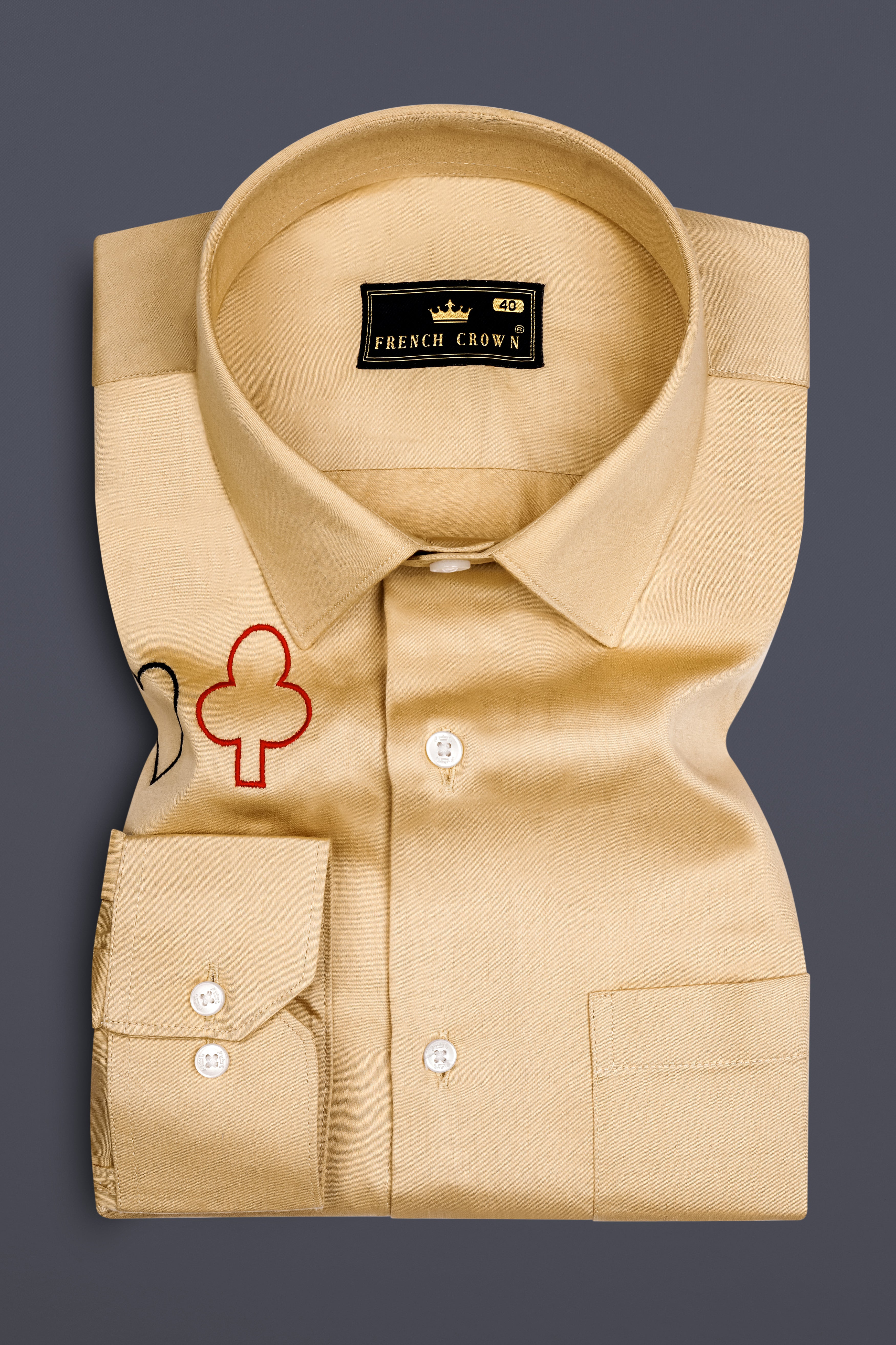 Cardish-Calico Brown Solitaire Card Embroidered Super Soft Premium Cotton Casual Designer Shirt