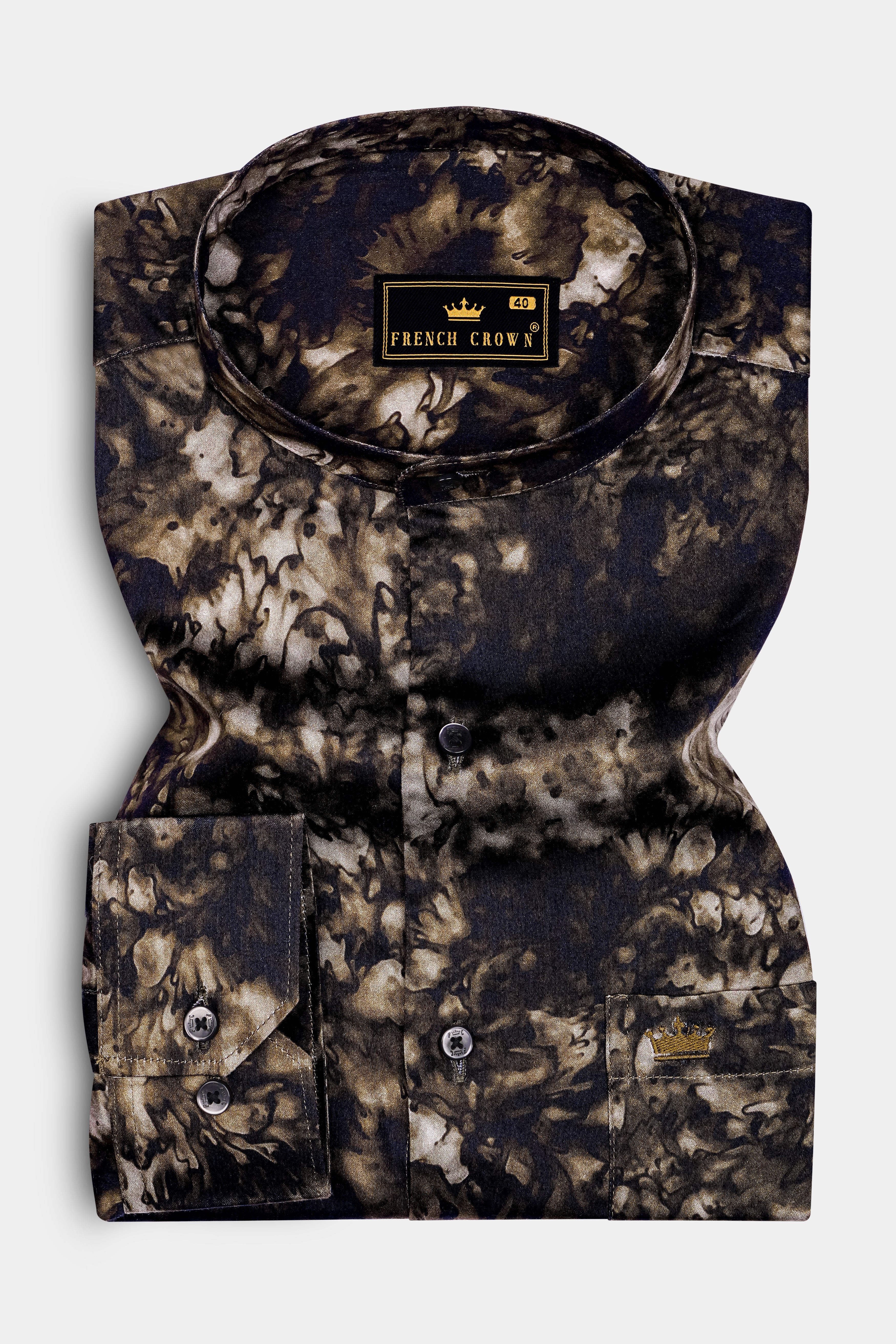 Ristretto-Cafe Noir Brown Printed Subtle Sheen Super Soft Premium Cotton Casual Shirt