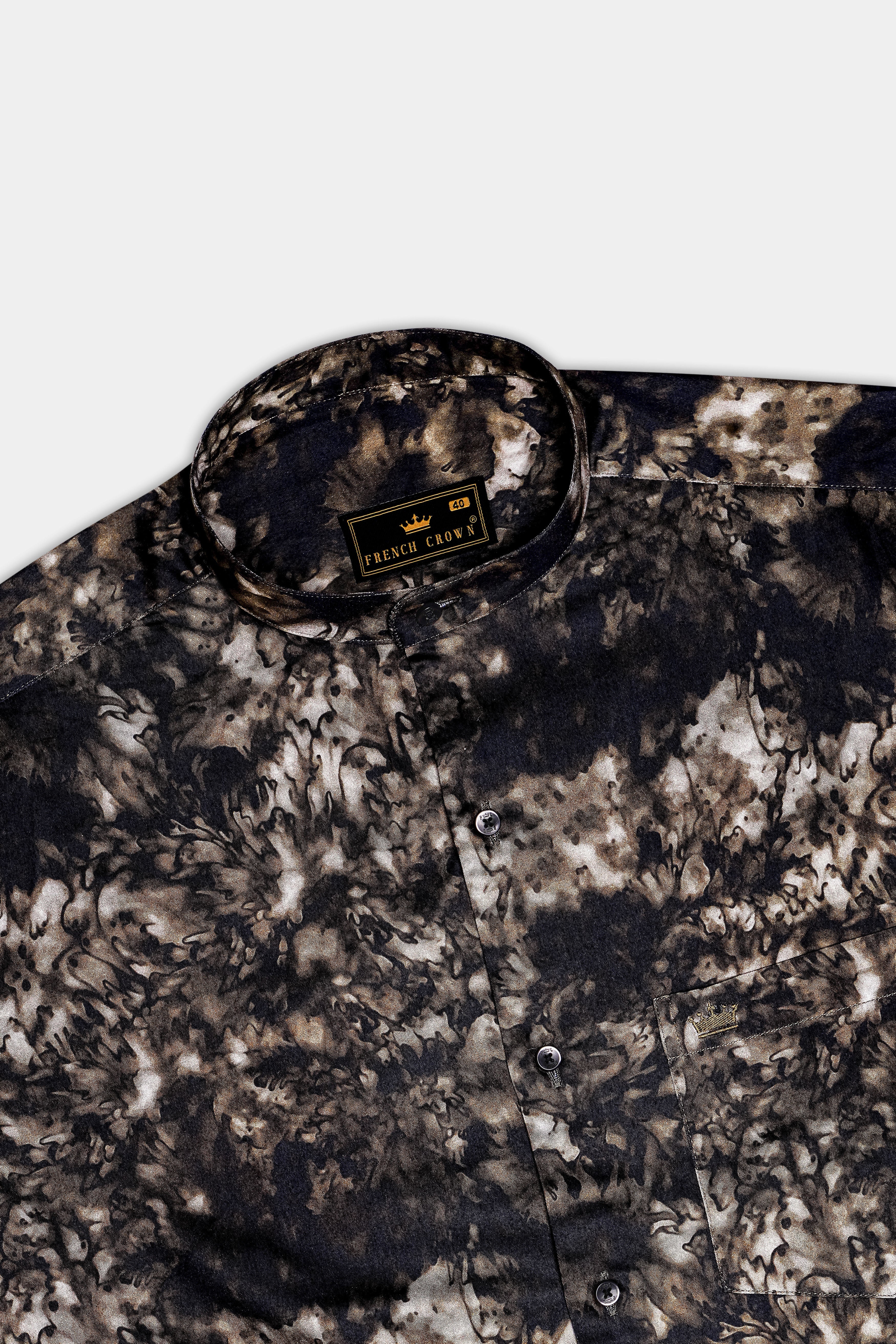 Ristretto-Cafe Noir Brown Printed Subtle Sheen Super Soft Premium Cotton Casual Shirt