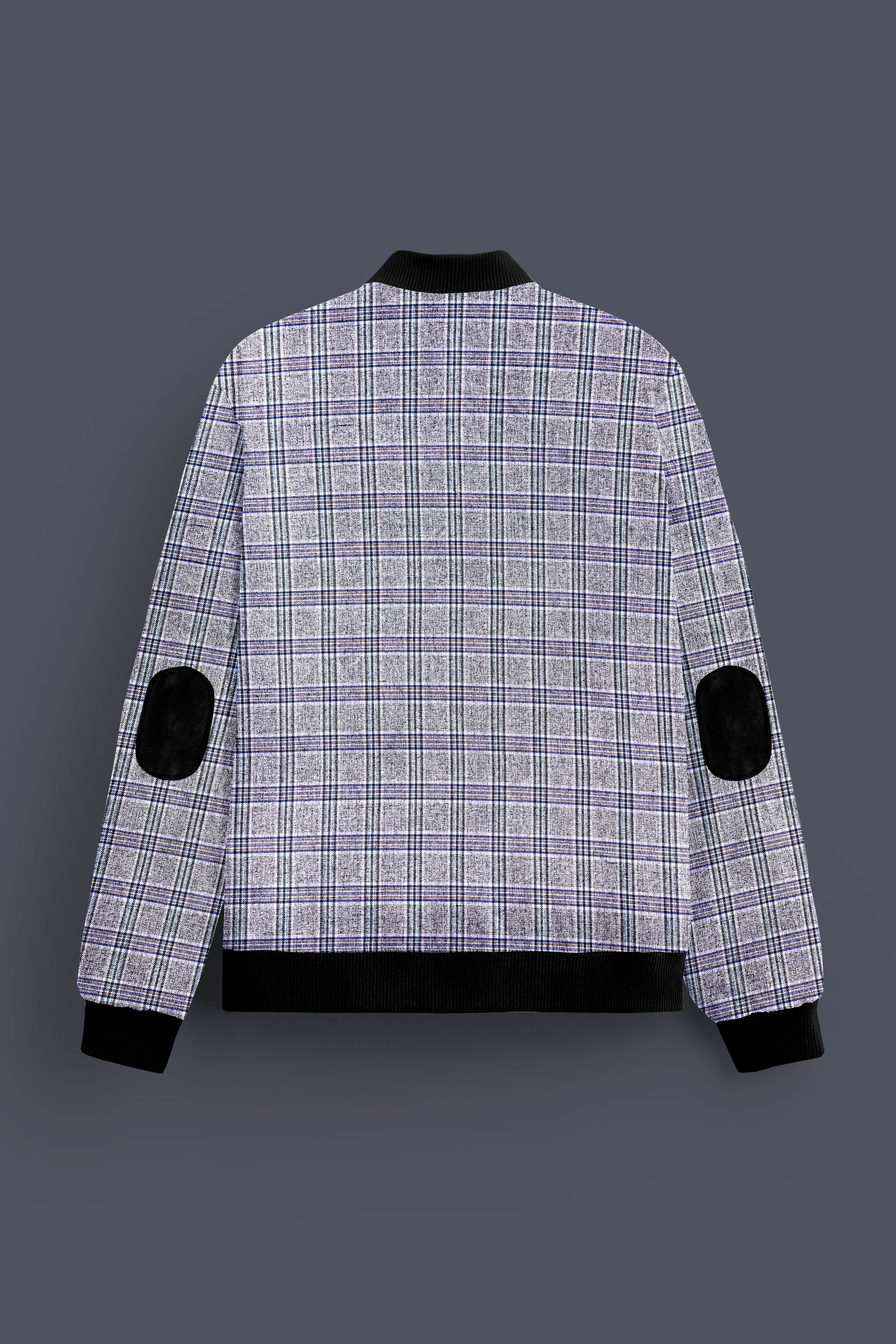 Pladiel-StarDust Gray with Martinique Blue Plaid Wool Rich Bomber Jacket