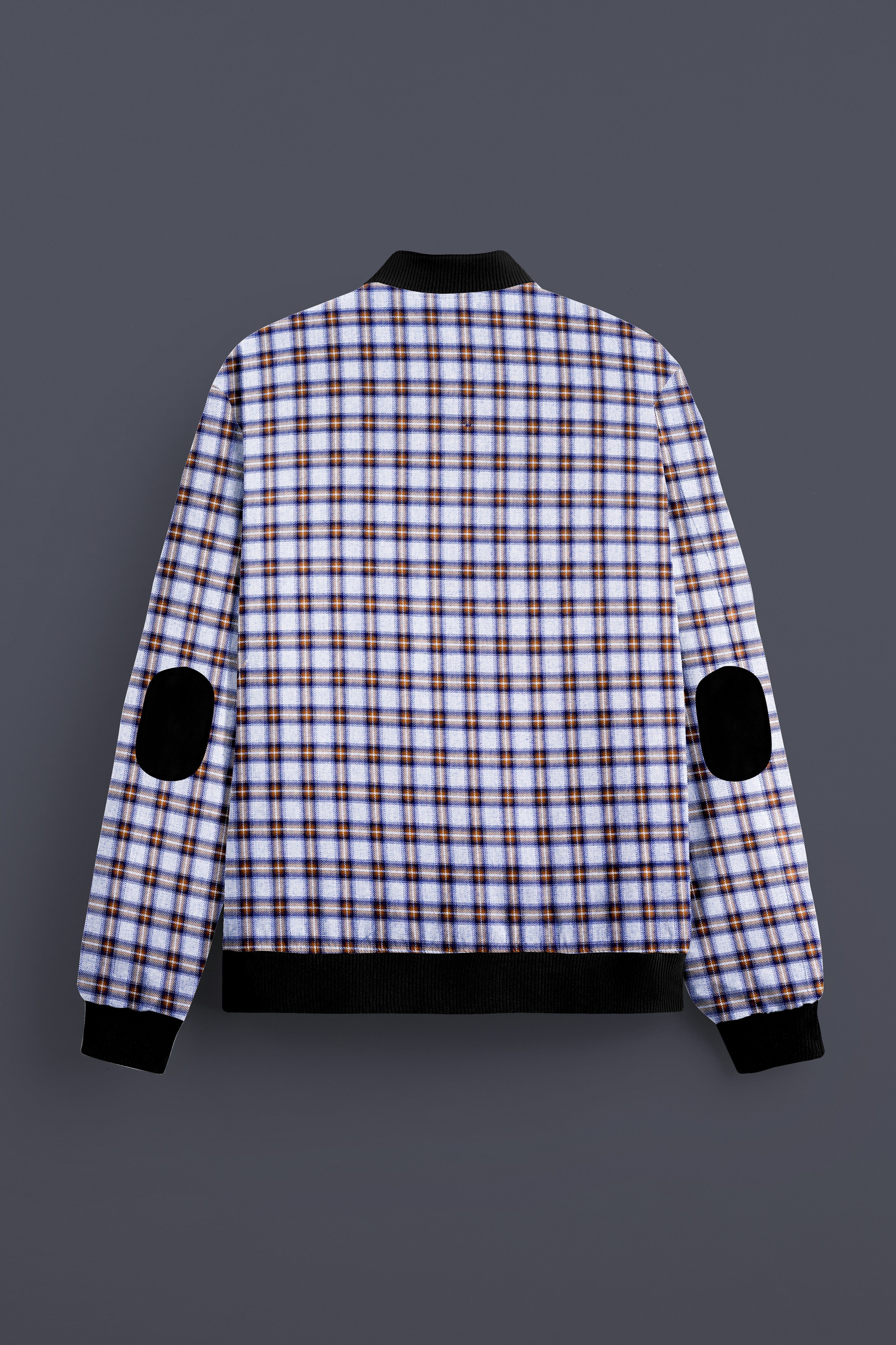 Castaire-Chateau Blue with Cocoa Brown Plaid Wool Rich Bomber Jacket