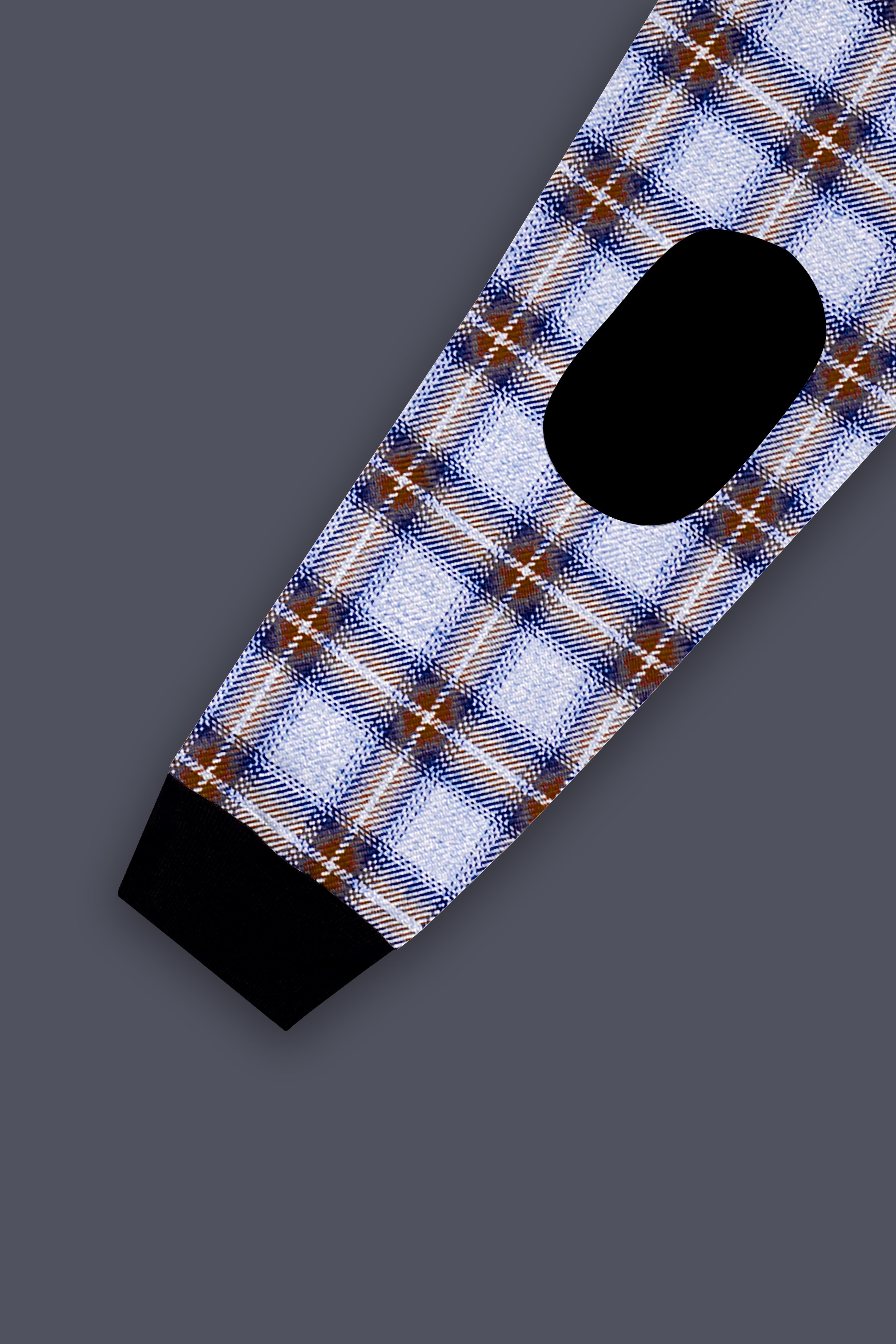 Castaire-Chateau Blue with Cocoa Brown Plaid Wool Rich Bomber Jacket