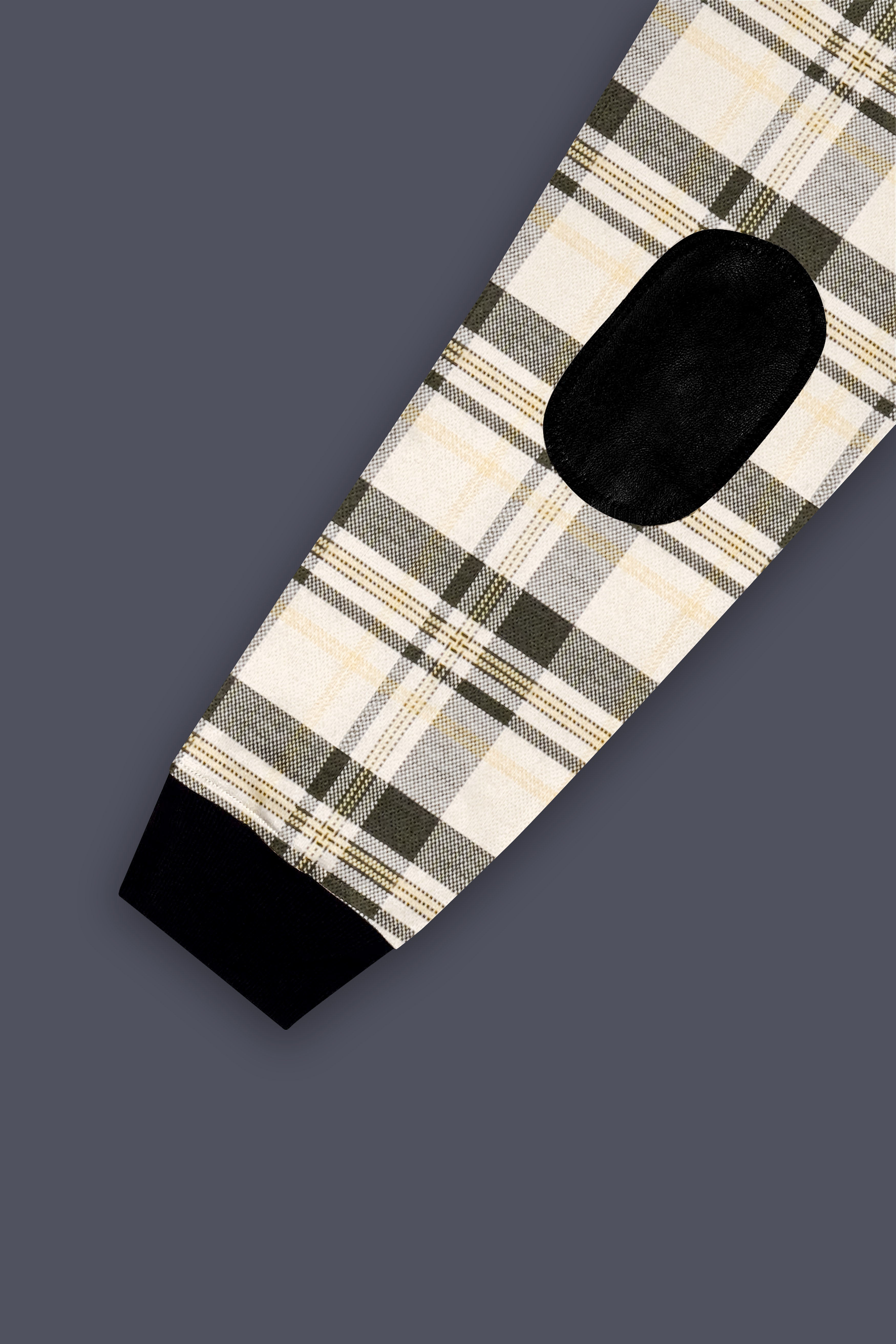 Mirella-Wheatfield Cream with Taupe Green Plaid Premium Cotton Bomber Jacket