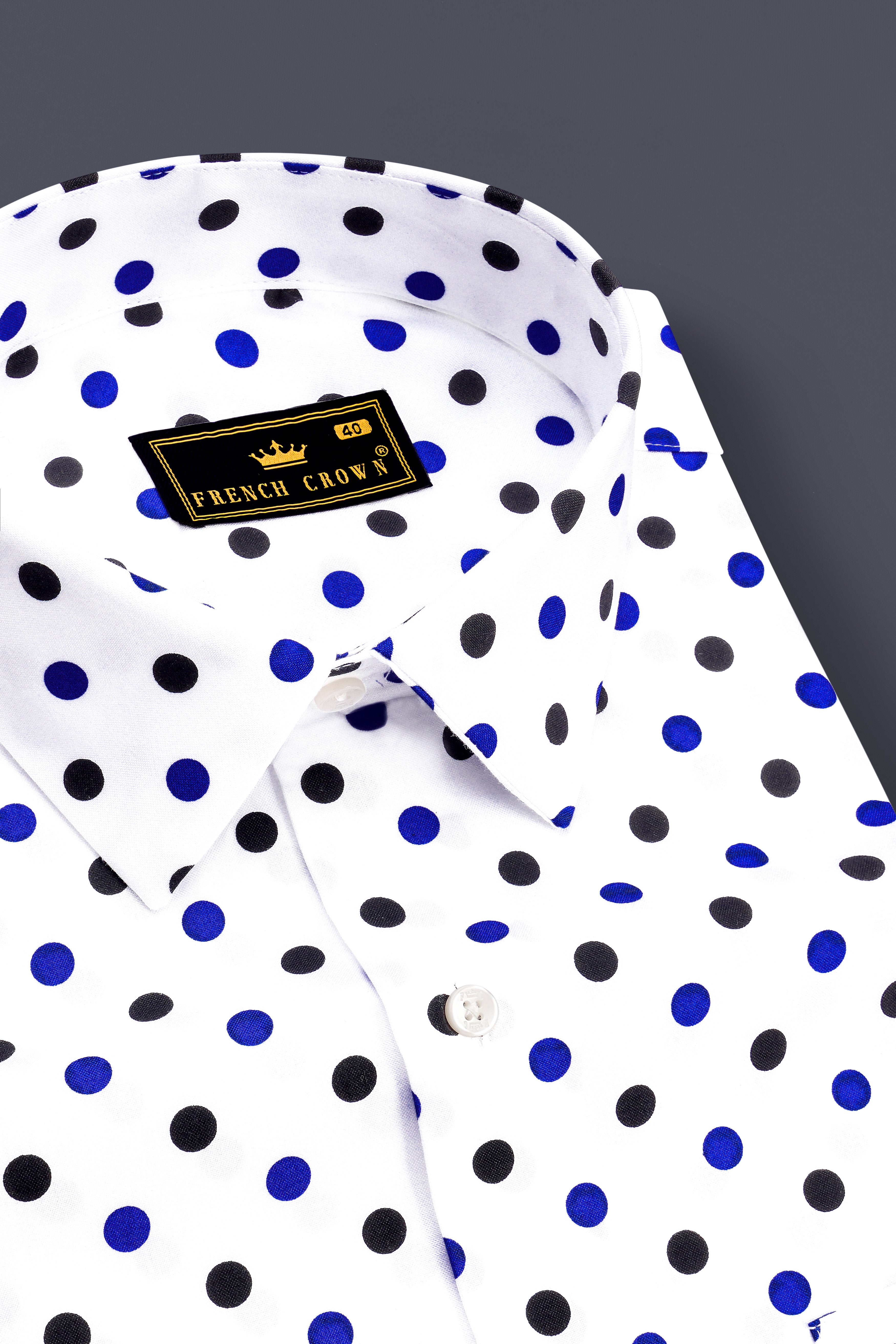 Nivoro-Bright White And Zaffre Blue Polka Dots Printed Oxford Premium Cotton Semi Formal Shirt