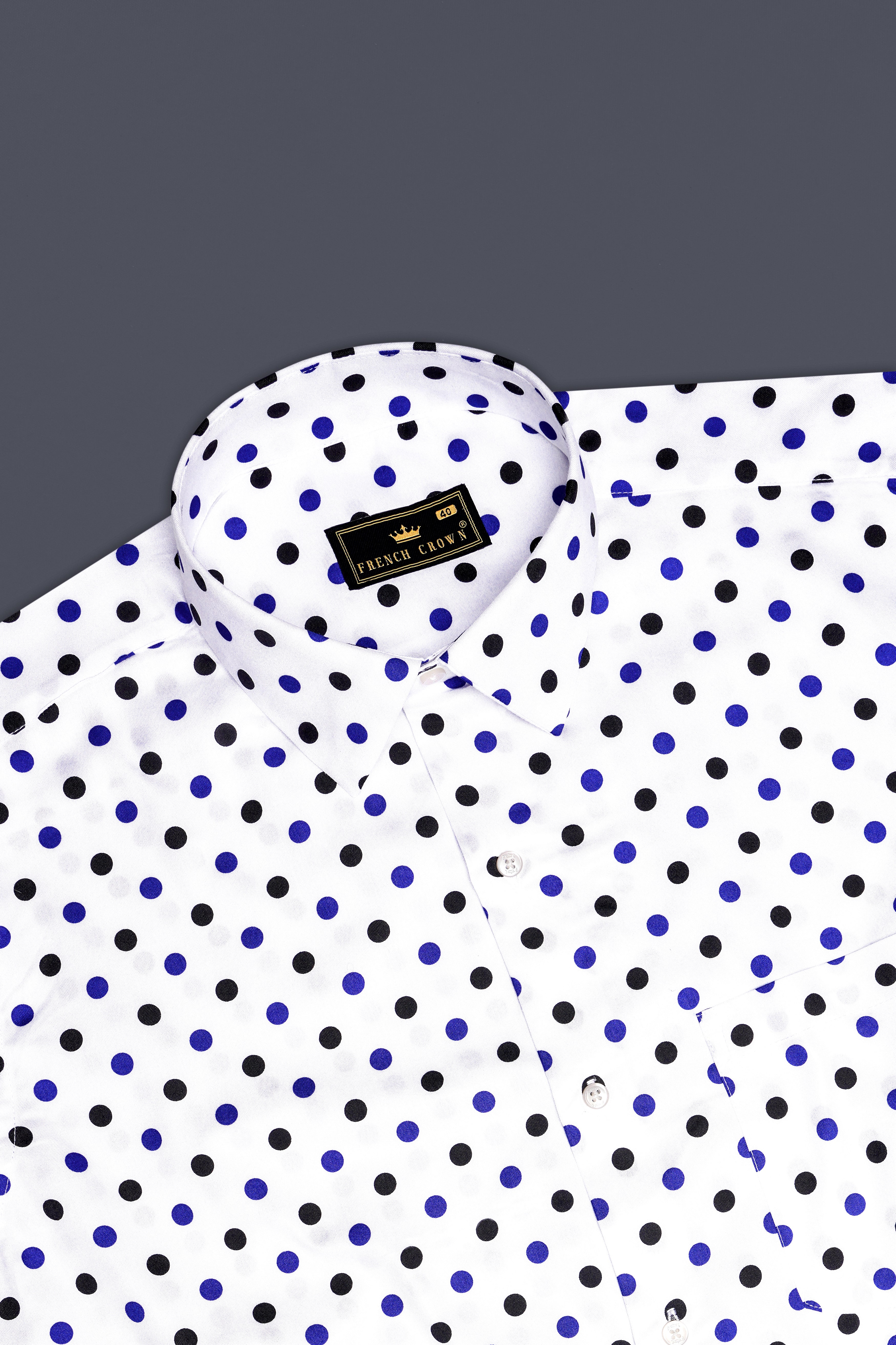 Nivoro-Bright White And Zaffre Blue Polka Dots Printed Oxford Premium Cotton Semi Formal Shirt