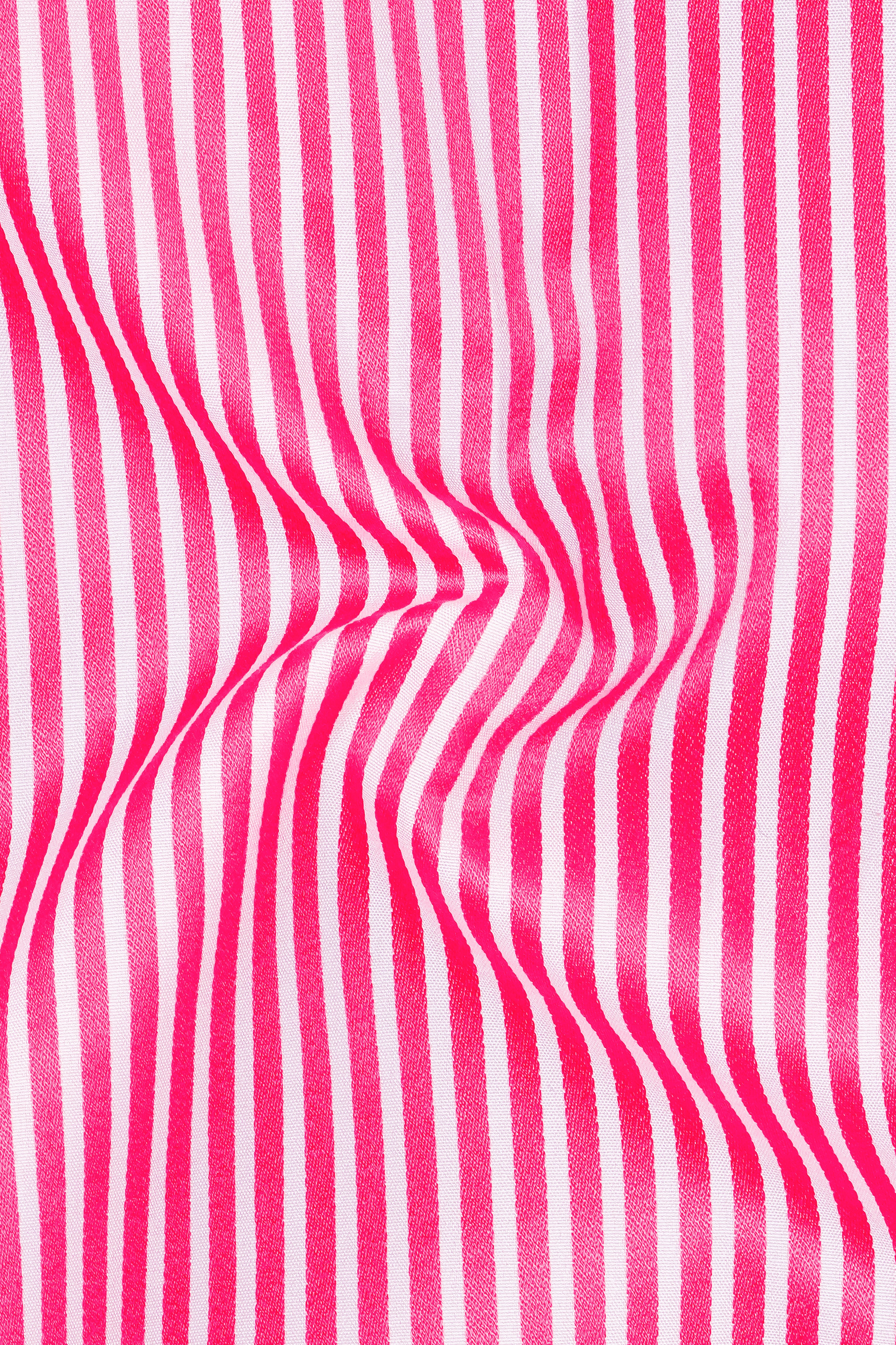 Roswyn-Cerise Pink And Bright White Striped Dobby Textured Premium Giza Cotton Casual Designer Shirt
