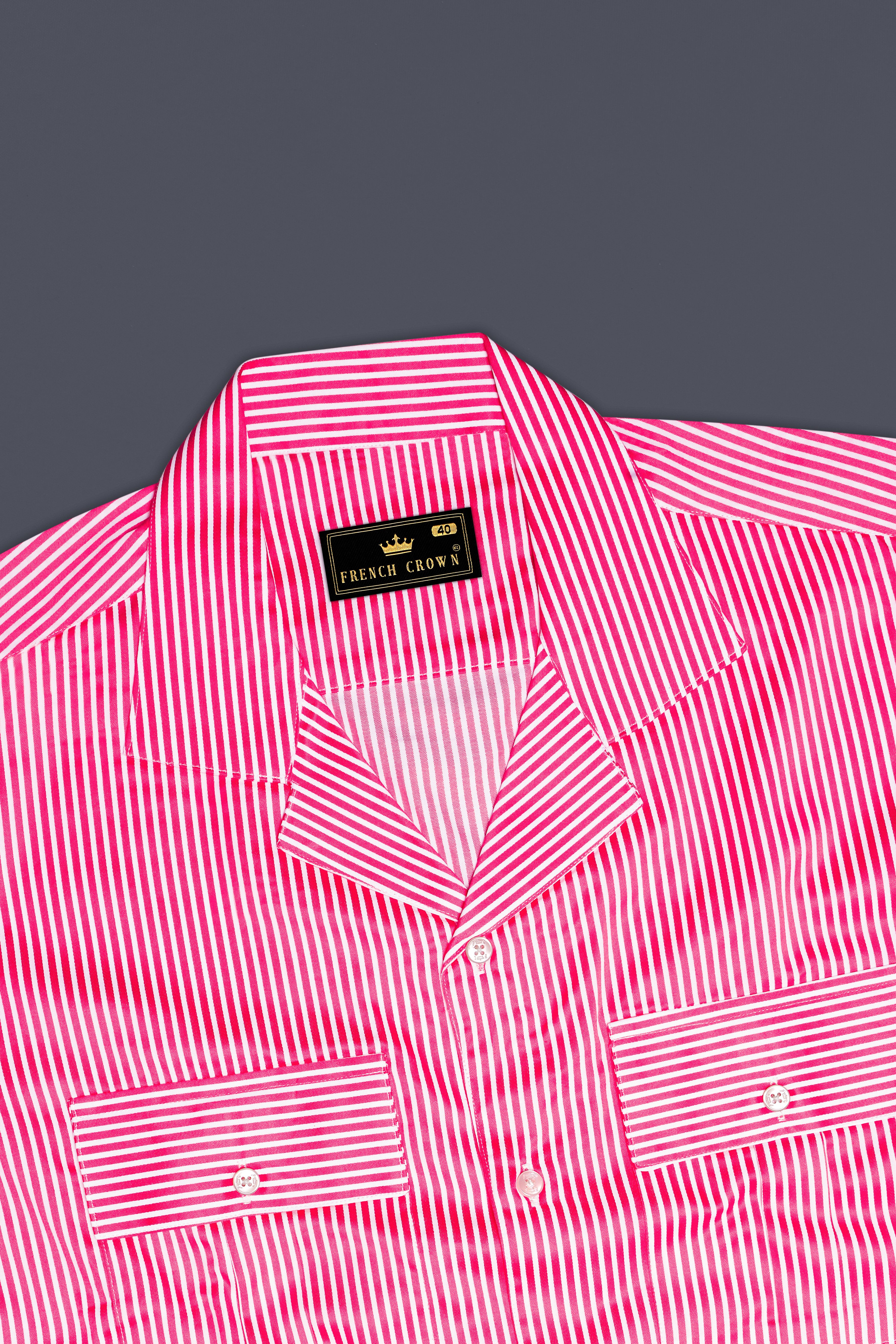 Roswyn-Cerise Pink And Bright White Striped Dobby Textured Premium Giza Cotton Casual Designer Shirt