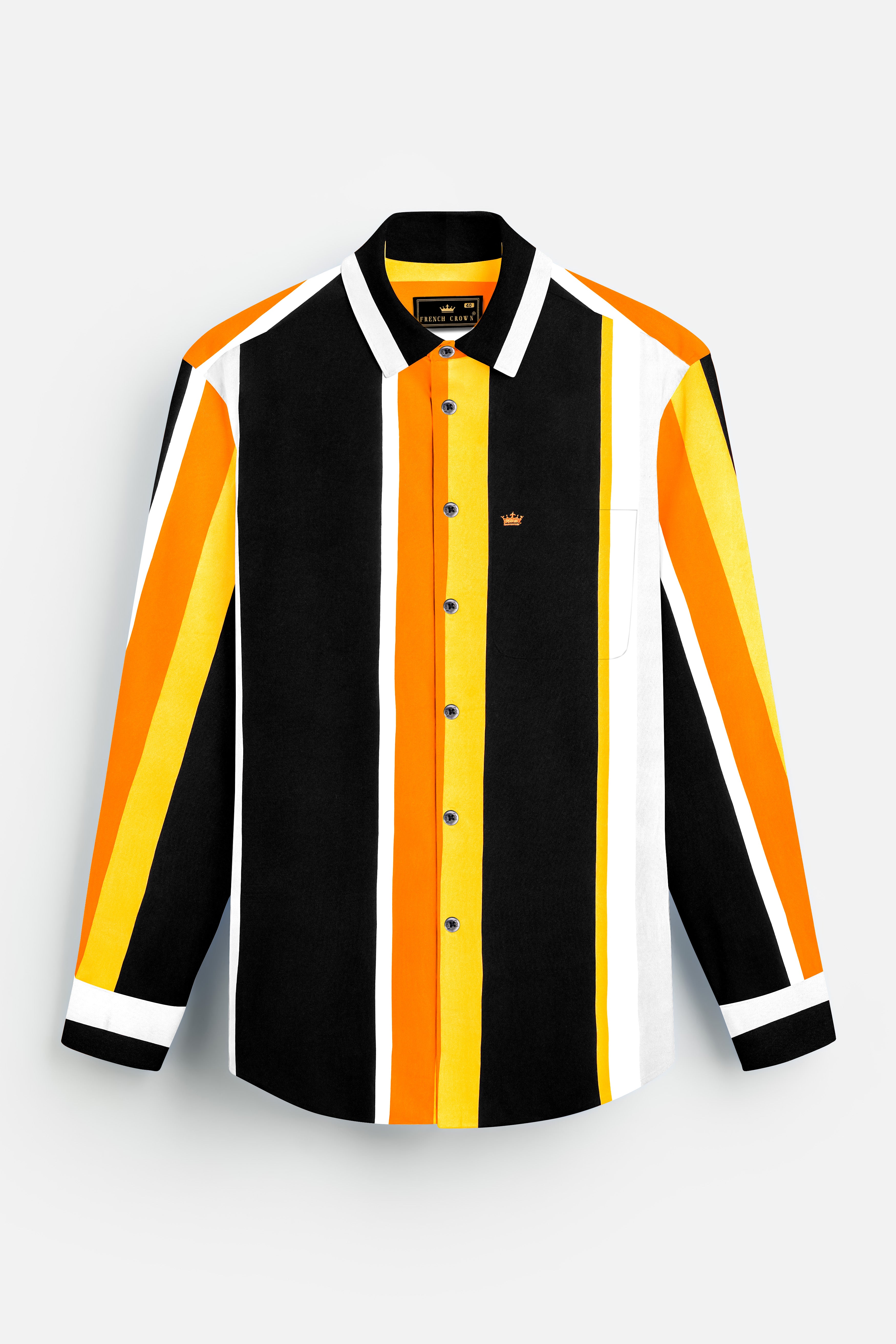 Veltrix-Jade Black And Mustard Yellow Multicolour Striped Super Soft Tencel Designer Casual Shirt