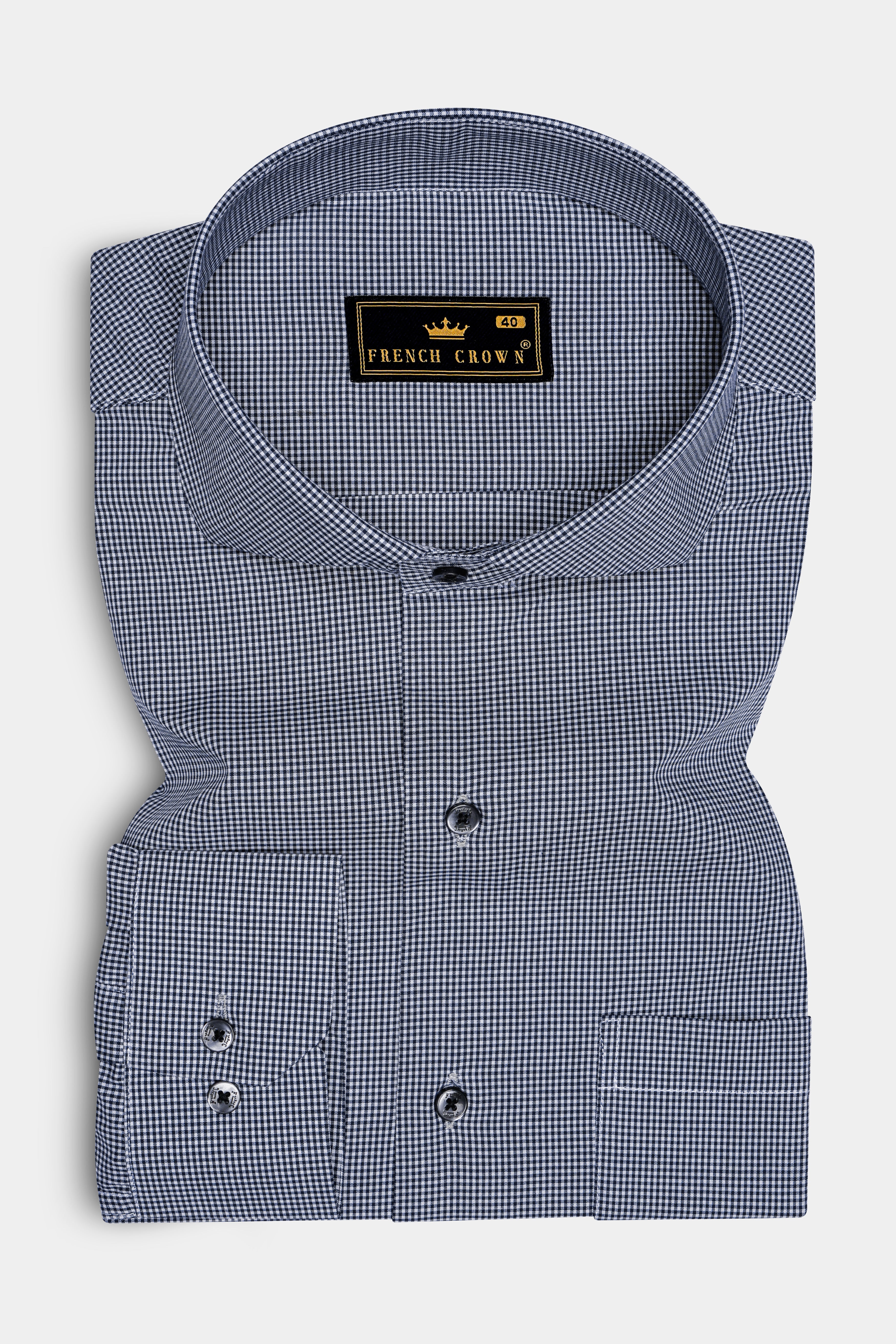 Ocevia-Dolphin Blue Gingham Plaid Super Soft Premium Cotton Dress Shirt