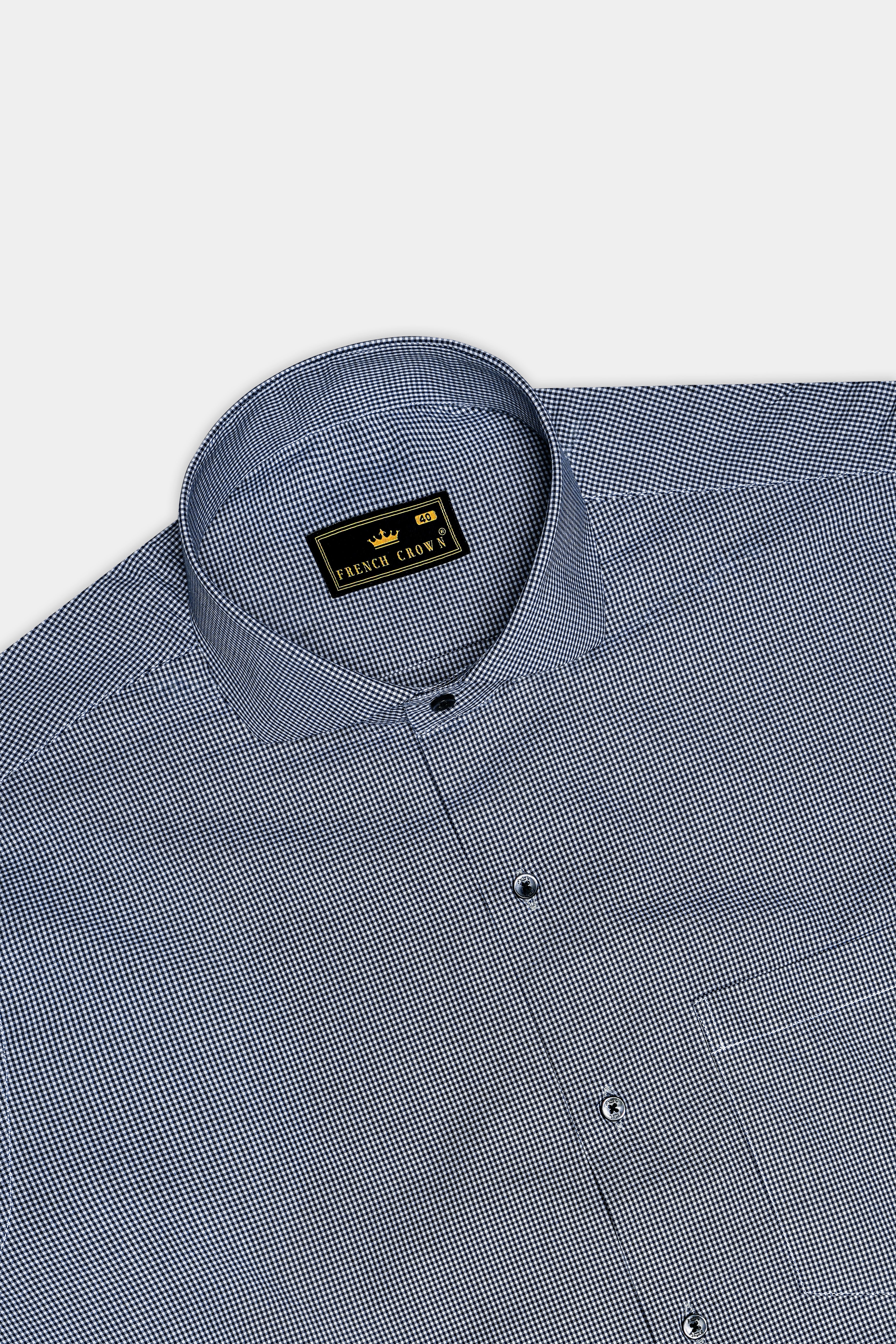 Ocevia-Dolphin Blue Gingham Plaid Super Soft Premium Cotton Dress Shirt