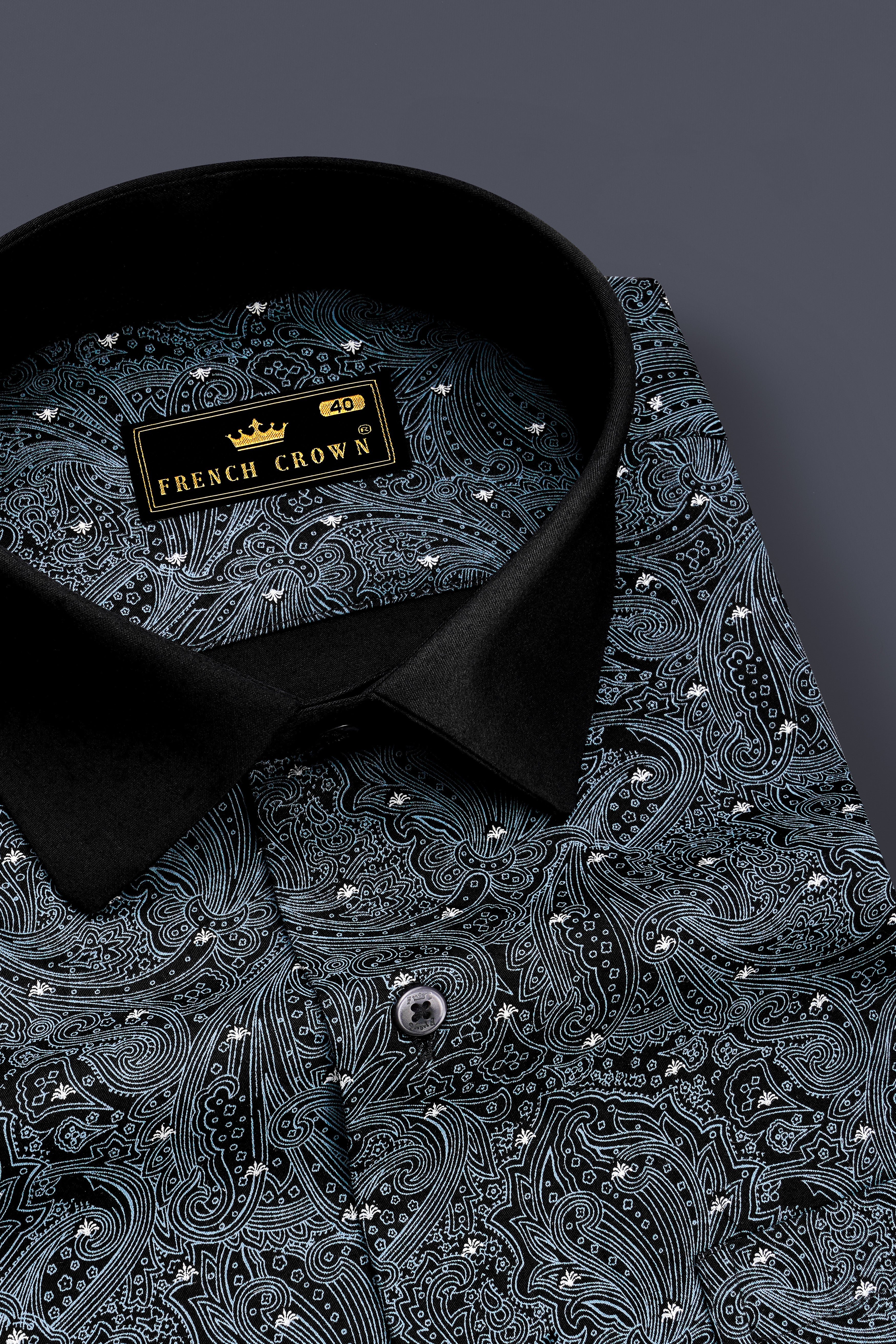 Shadique-Jade Black Paisleys Printed Subtle Sheen Super Soft Premium Cotton Semi Formal Shirt