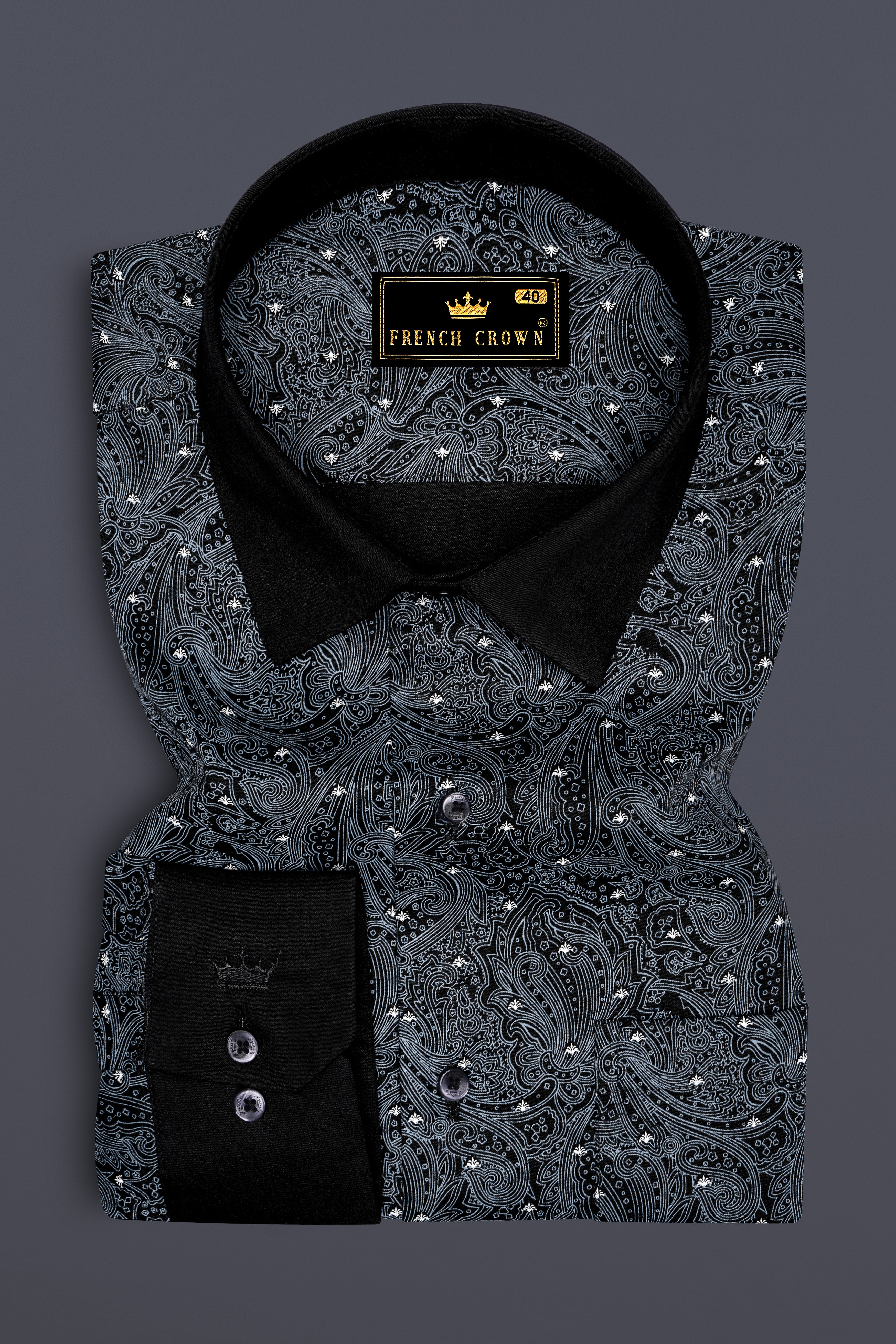Shadique-Jade Black Paisleys Printed Subtle Sheen Super Soft Premium Cotton Semi Formal Shirt