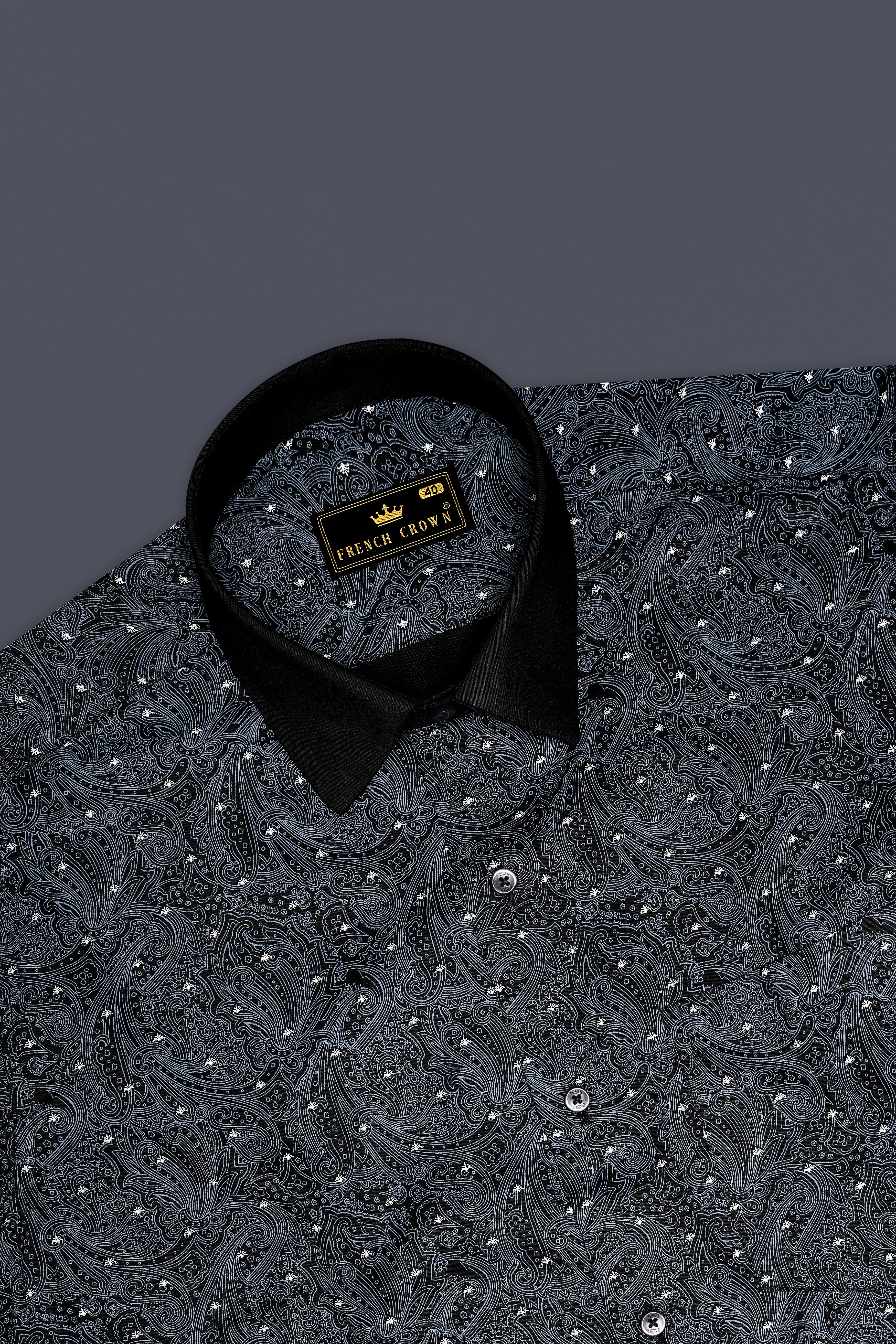 Shadique-Jade Black Paisleys Printed Subtle Sheen Super Soft Premium Cotton Semi Formal Shirt