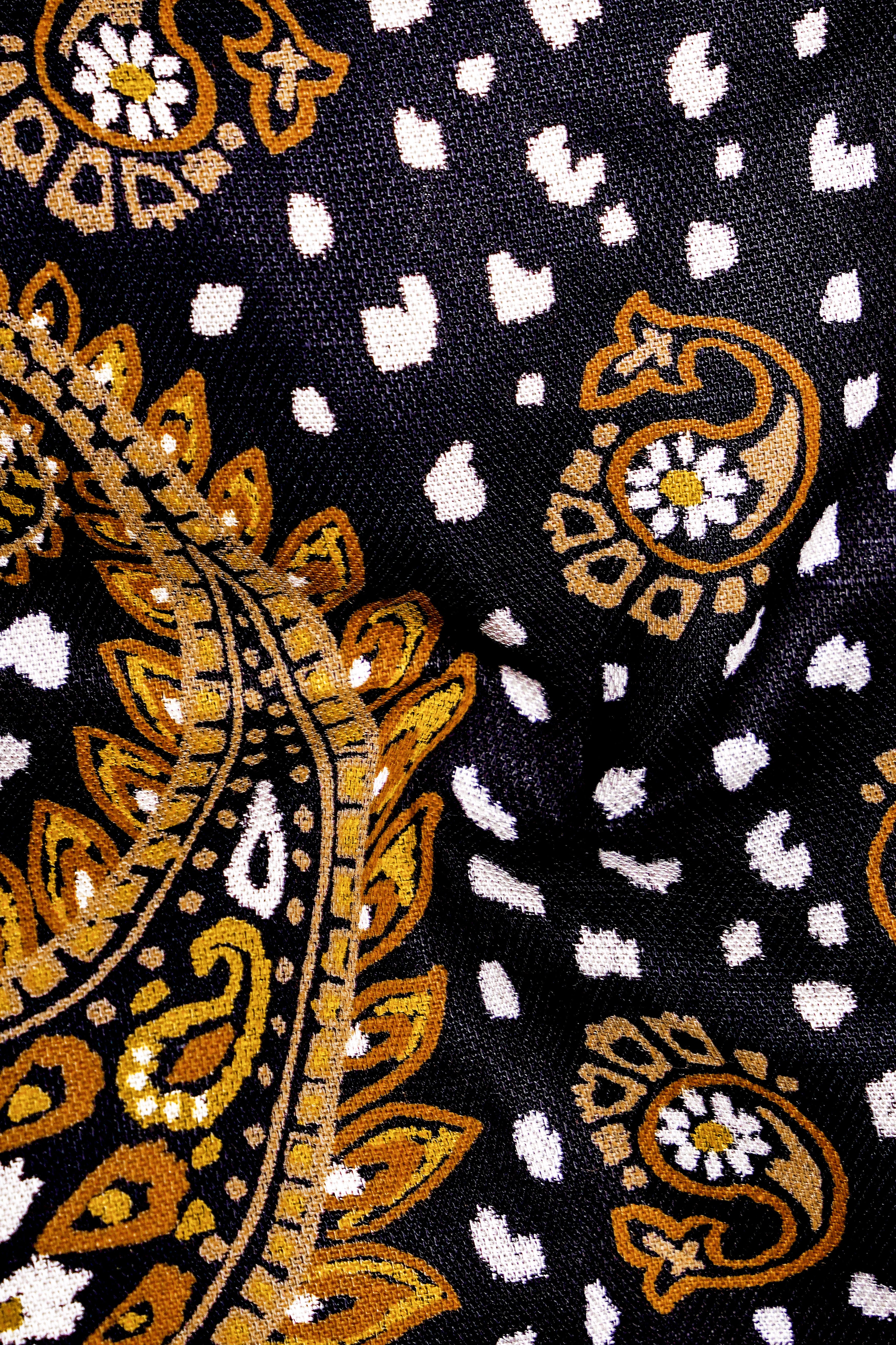 Noirdra-Jade Black And Anzac Yellow Paisleys Printed Oxford Premium Cotton Casual Shirt