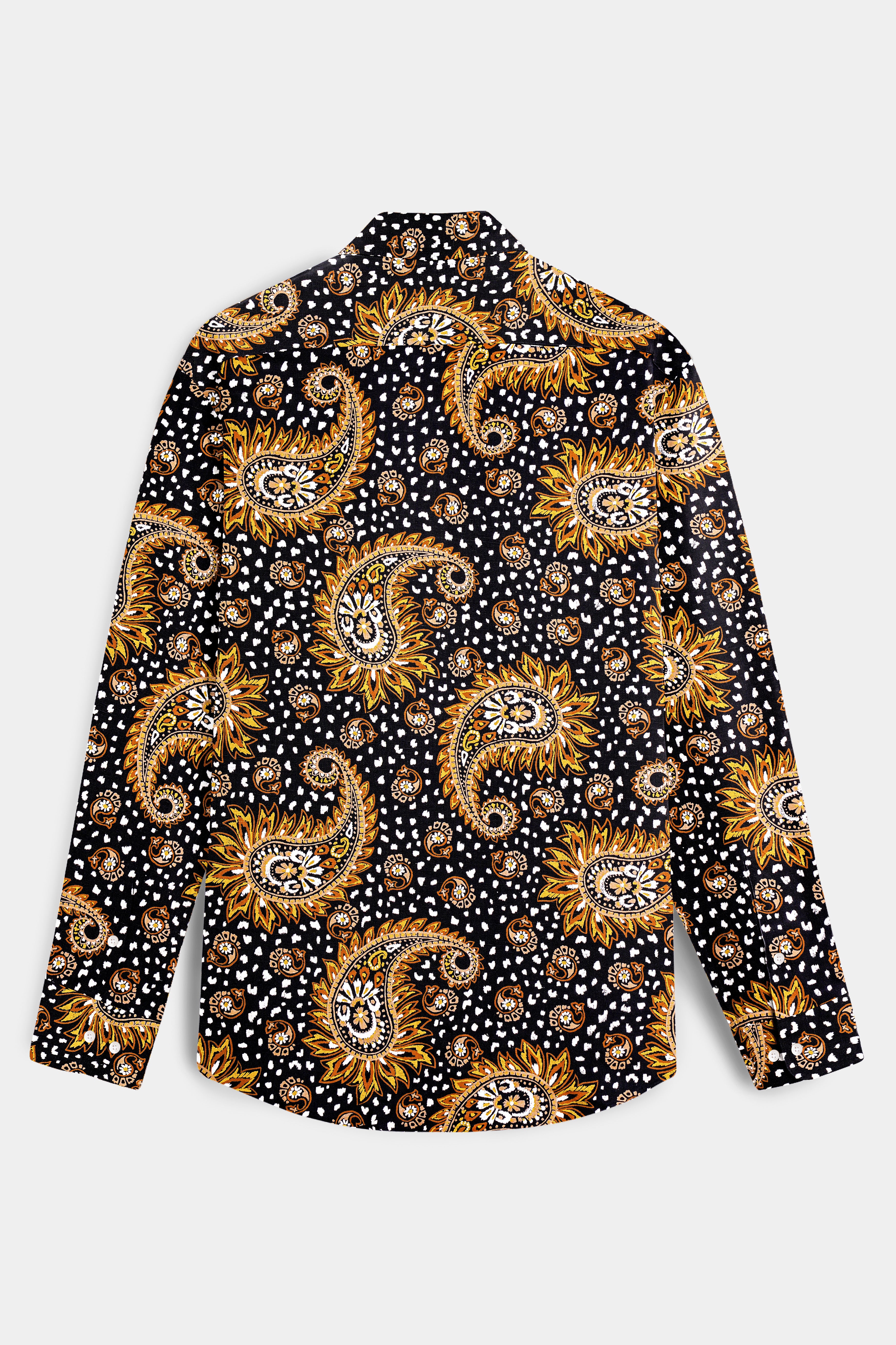 Noirdra-Jade Black And Anzac Yellow Paisleys Printed Oxford Premium Cotton Casual Shirt
