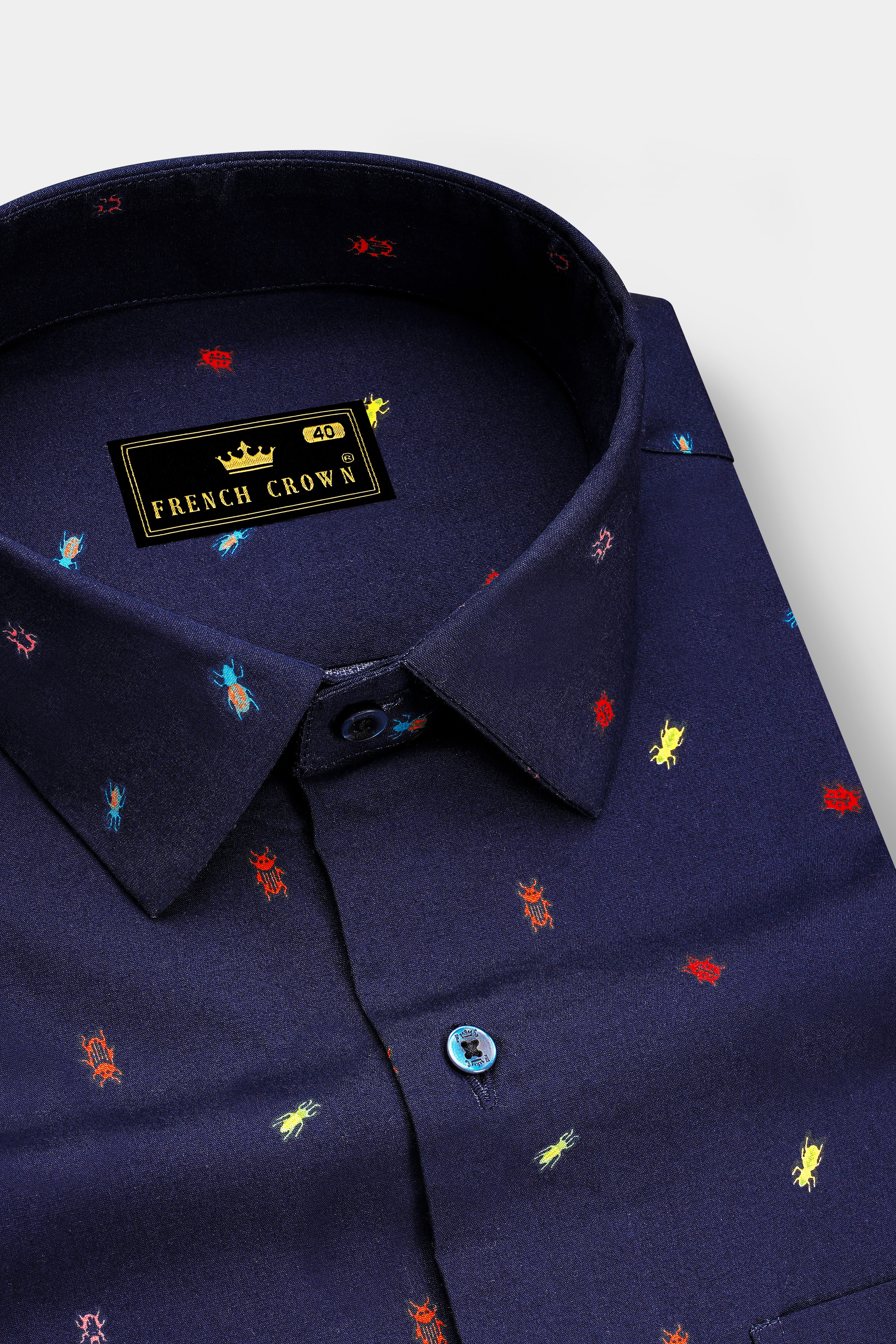 Bluzzle-Zodiac Blue Bugs Printed Oxford Premium Cotton Casual Shirt