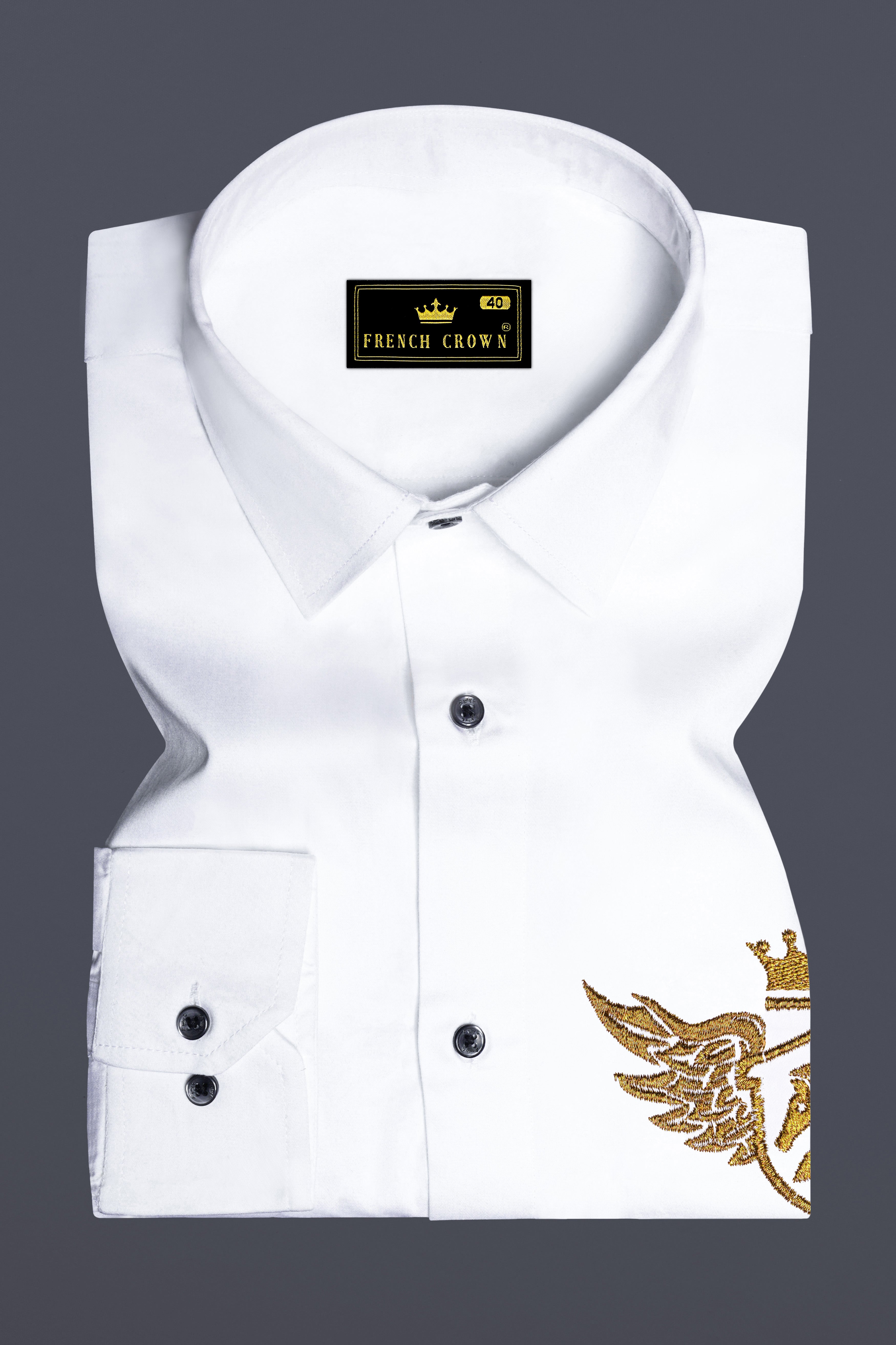 Albero-Bright White Horse Embroidered Subtle Sheen Super Soft Premium Cotton Designer Shirt