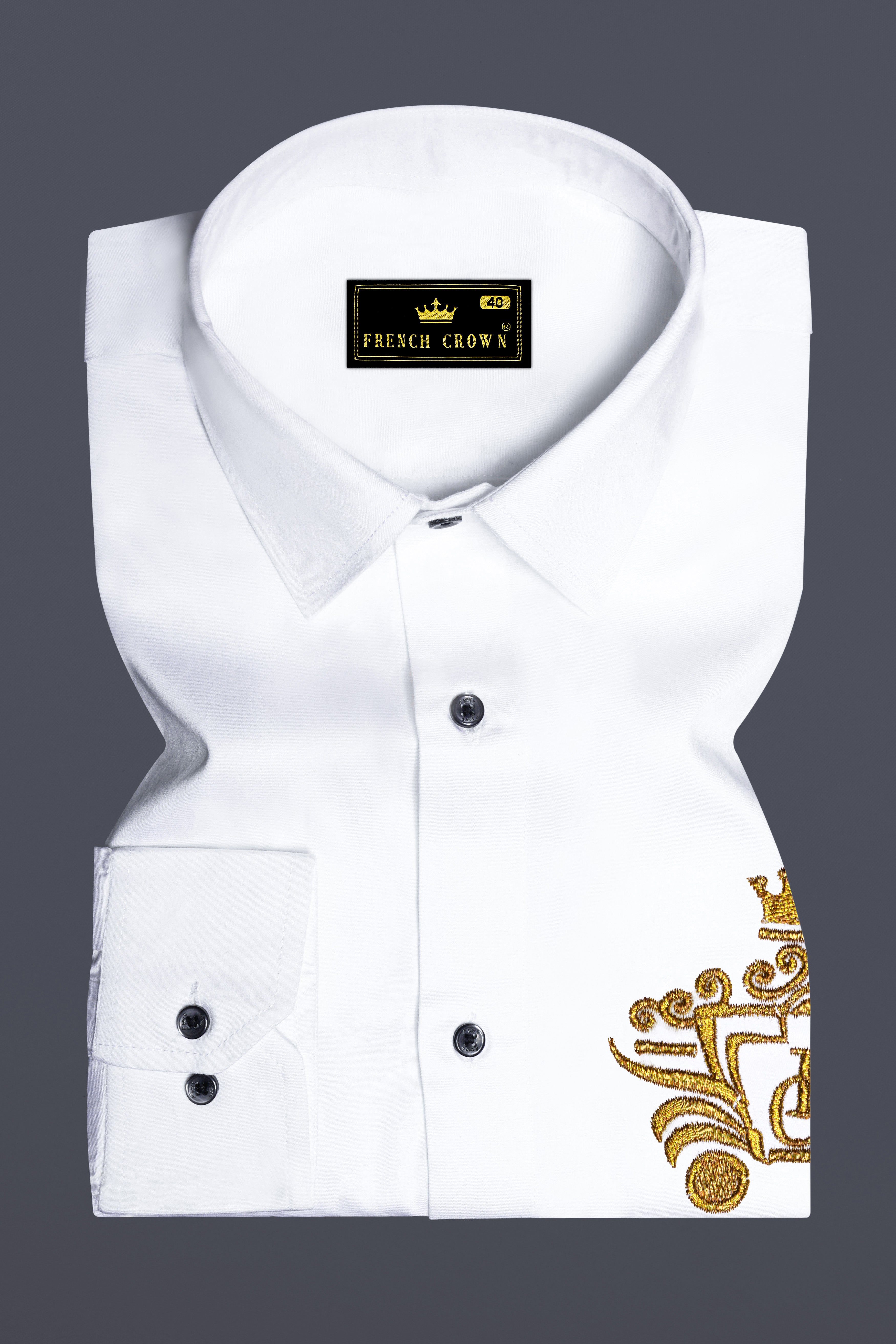 Inicra-Bright White Acronym Embroidered Subtle Sheen Super Soft Premium Cotton Designer Shirt