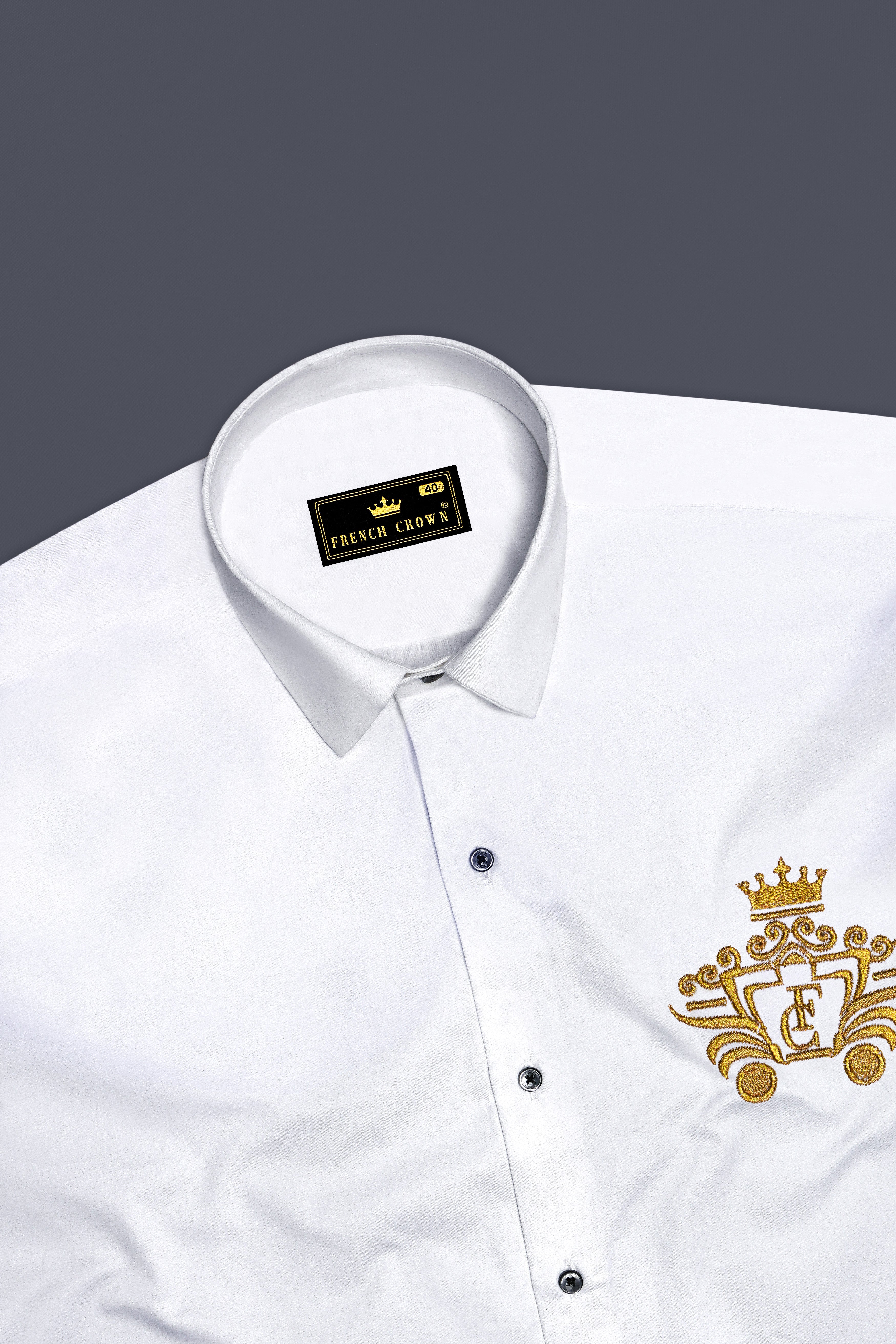 Inicra-Bright White Acronym Embroidered Subtle Sheen Super Soft Premium Cotton Designer Shirt