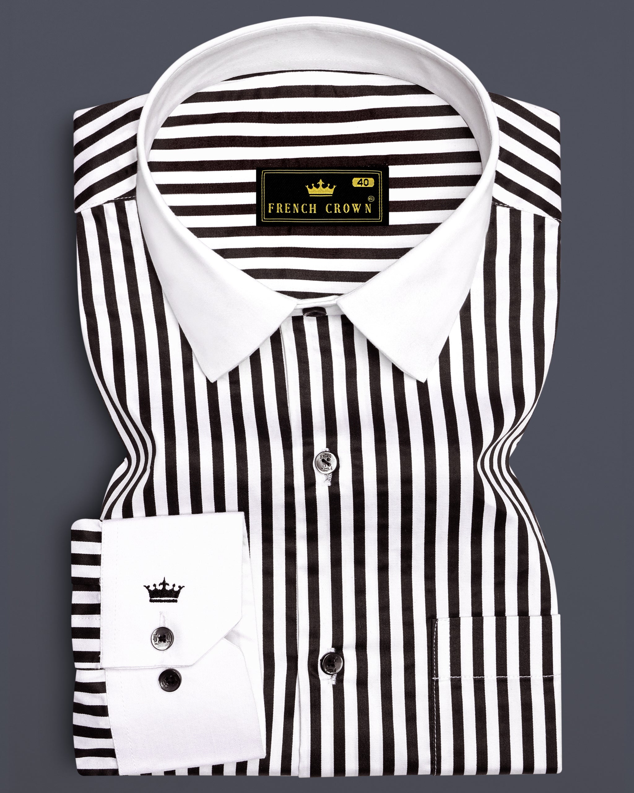 Noirlyn-Jade Black And Bright White Stripes Formal Premium Cotton Shirt