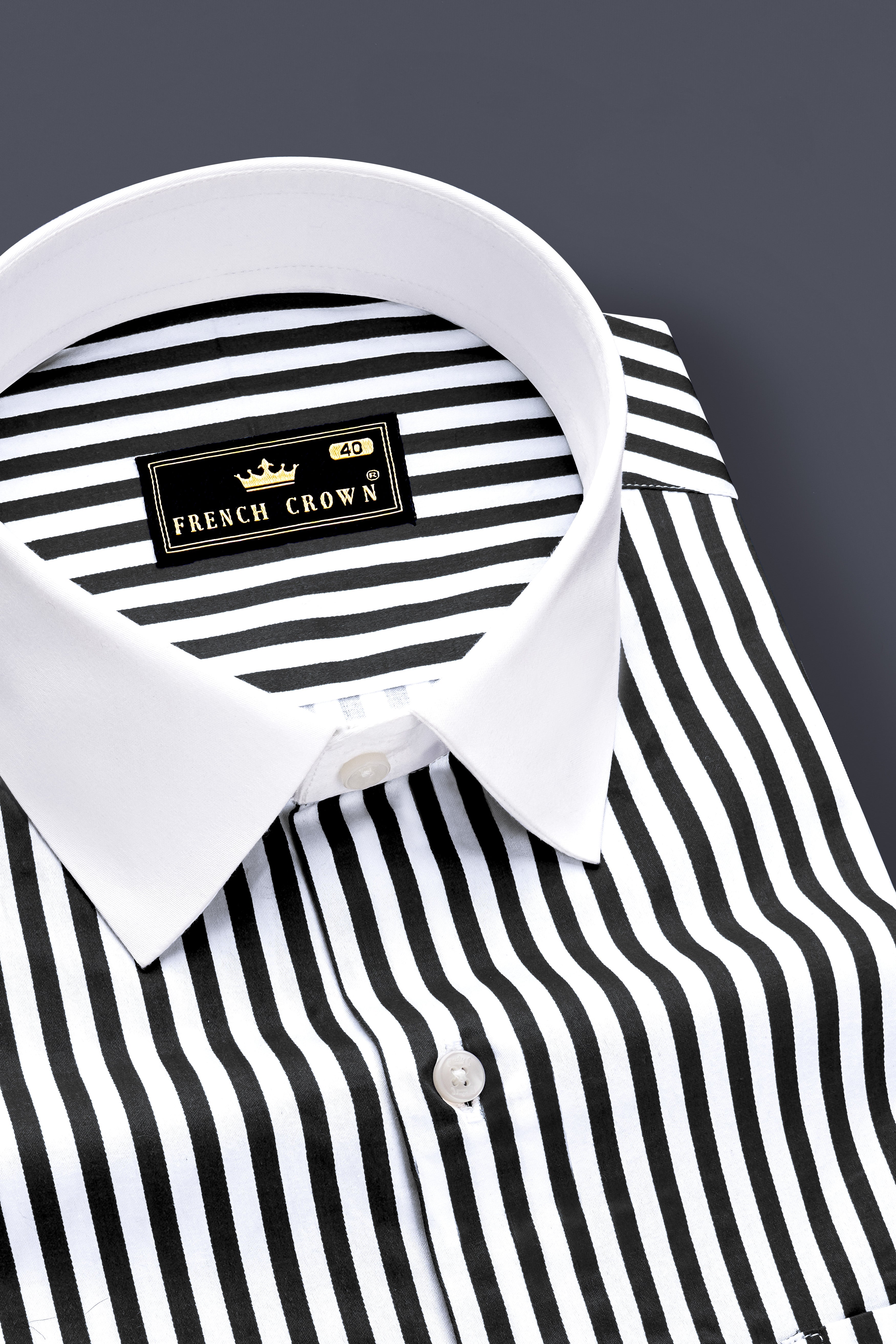 Noirlyn-Jade Black And Bright White Striped Super Soft Premium Cotton Formal White Cuff Collar Shirt