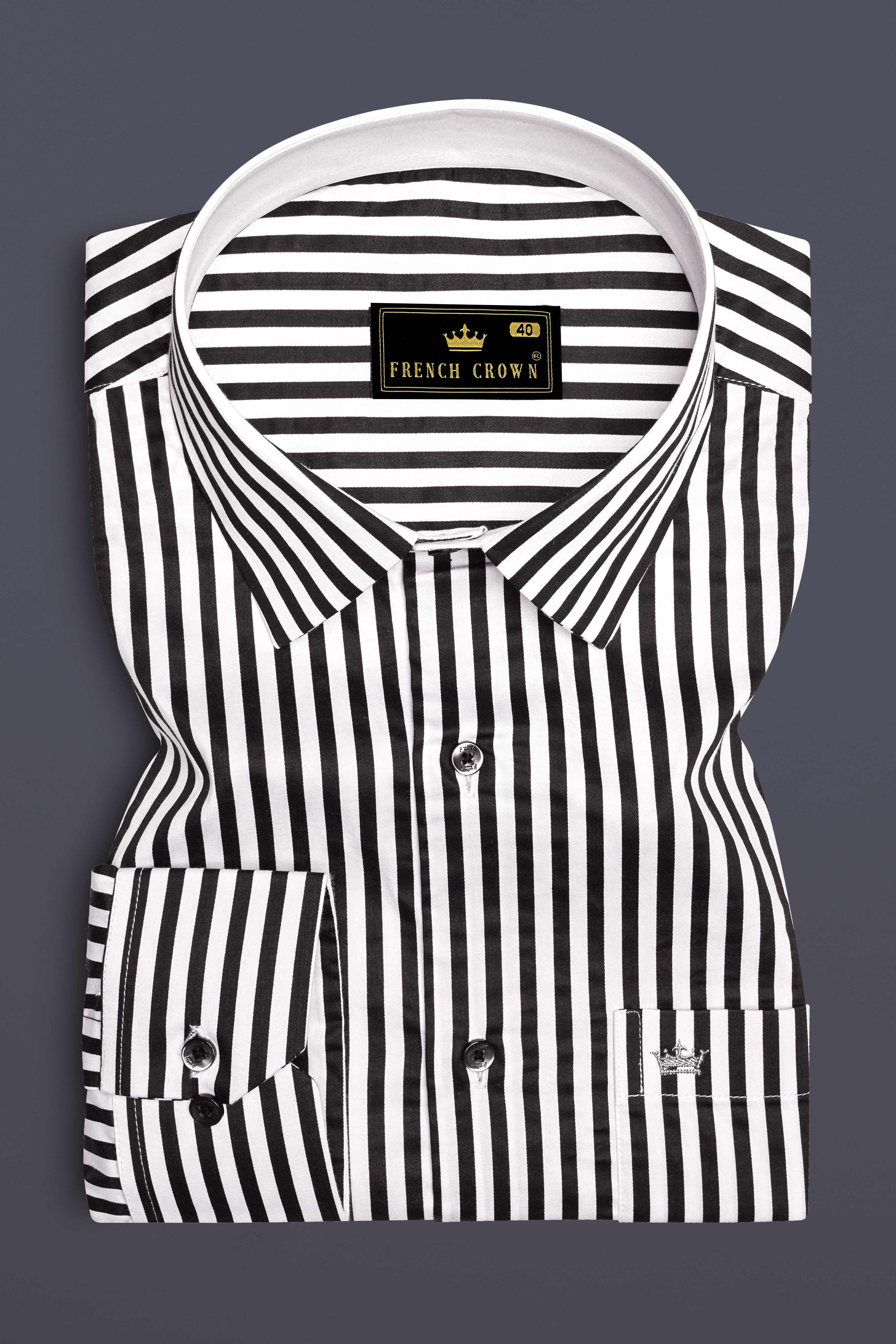 Noirlyn-Jade Black And Bright White Striped Super Soft Premium Cotton Dress Shirt