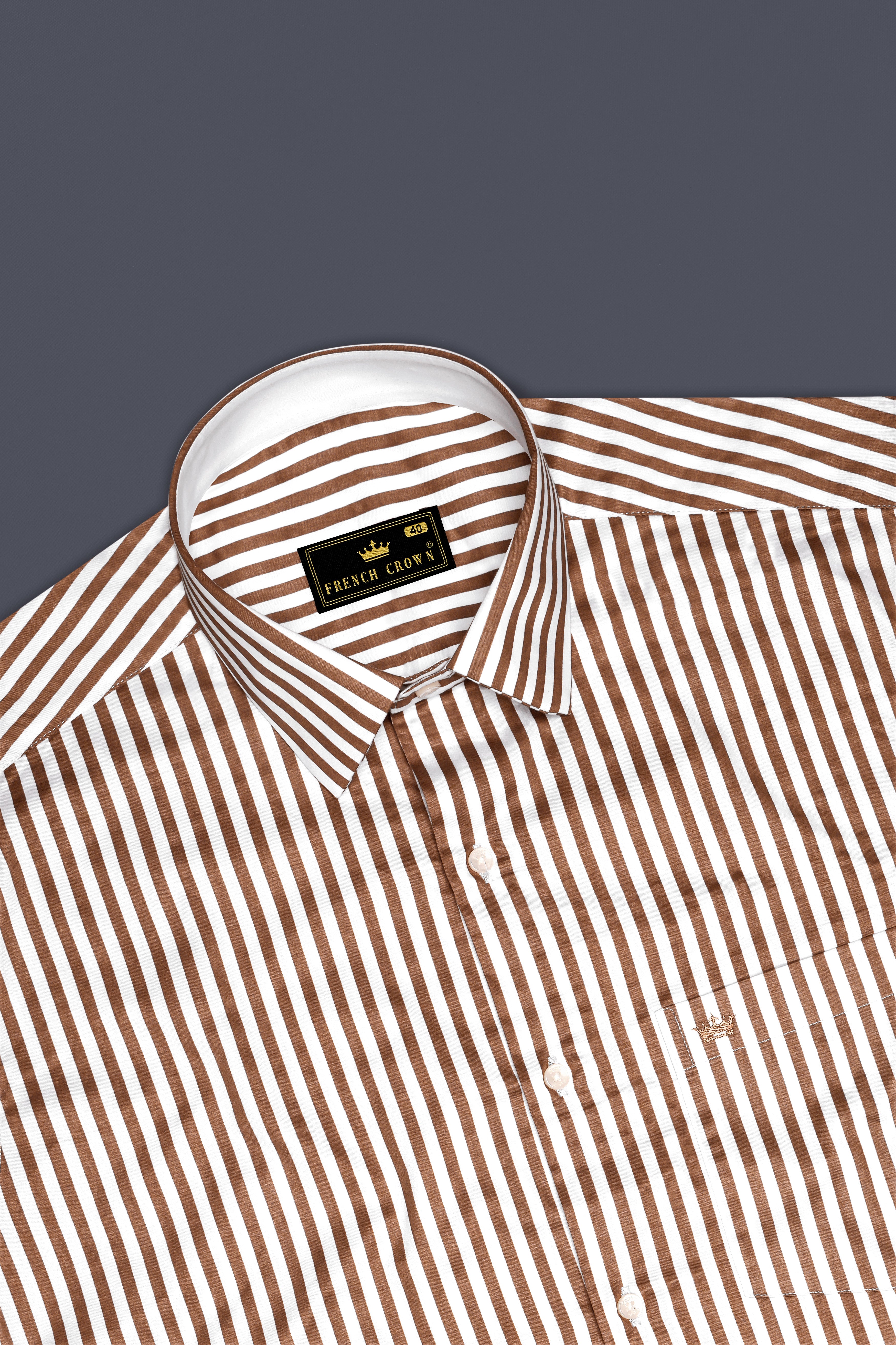 Bralisse-Tawny Brown And Bright White Striped Super Soft Premium Cotton Dress Shirt