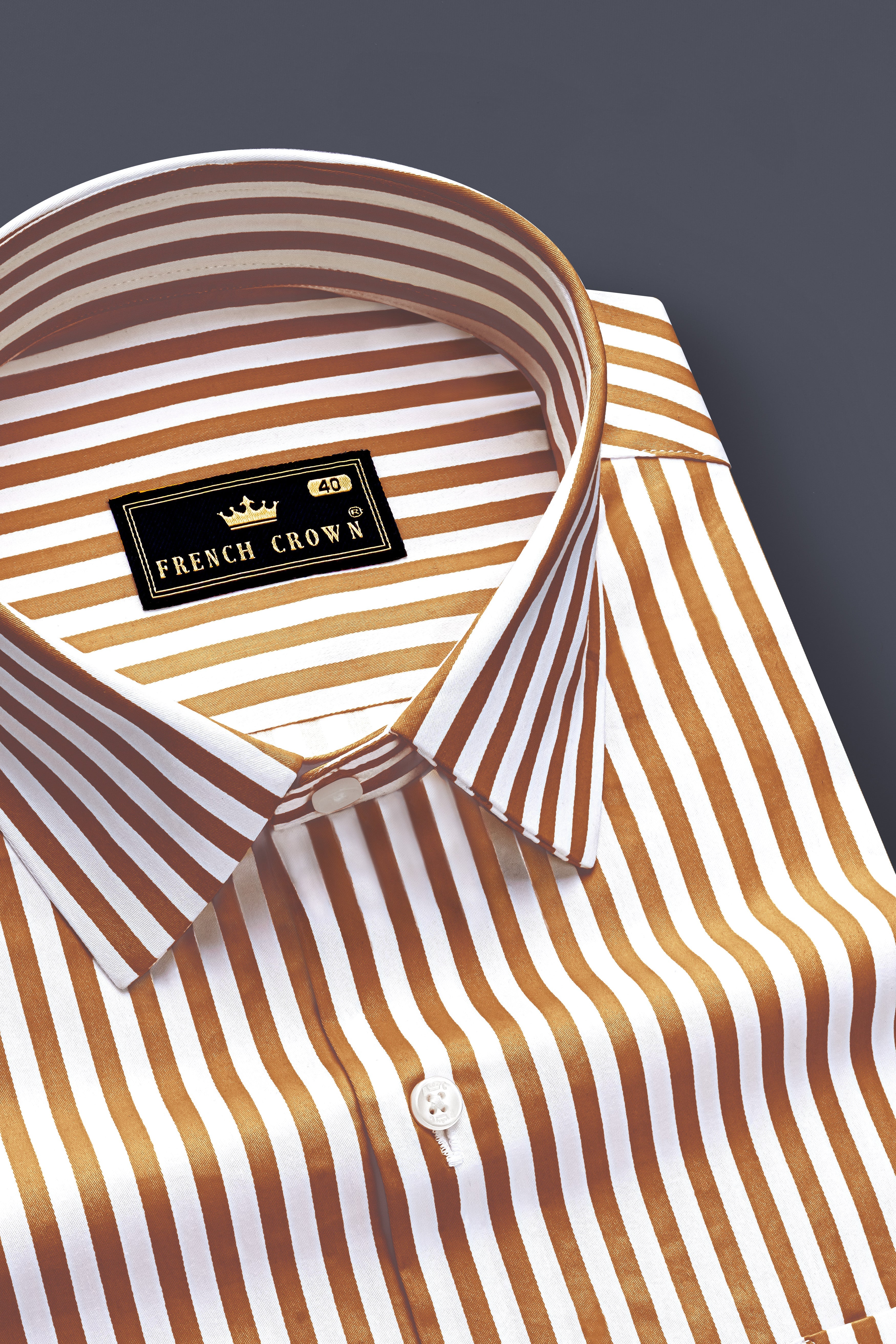 Bralisse-Tawny Brown And Bright White Striped Subtle Sheen Super Soft Premium Cotton Dress Shirt