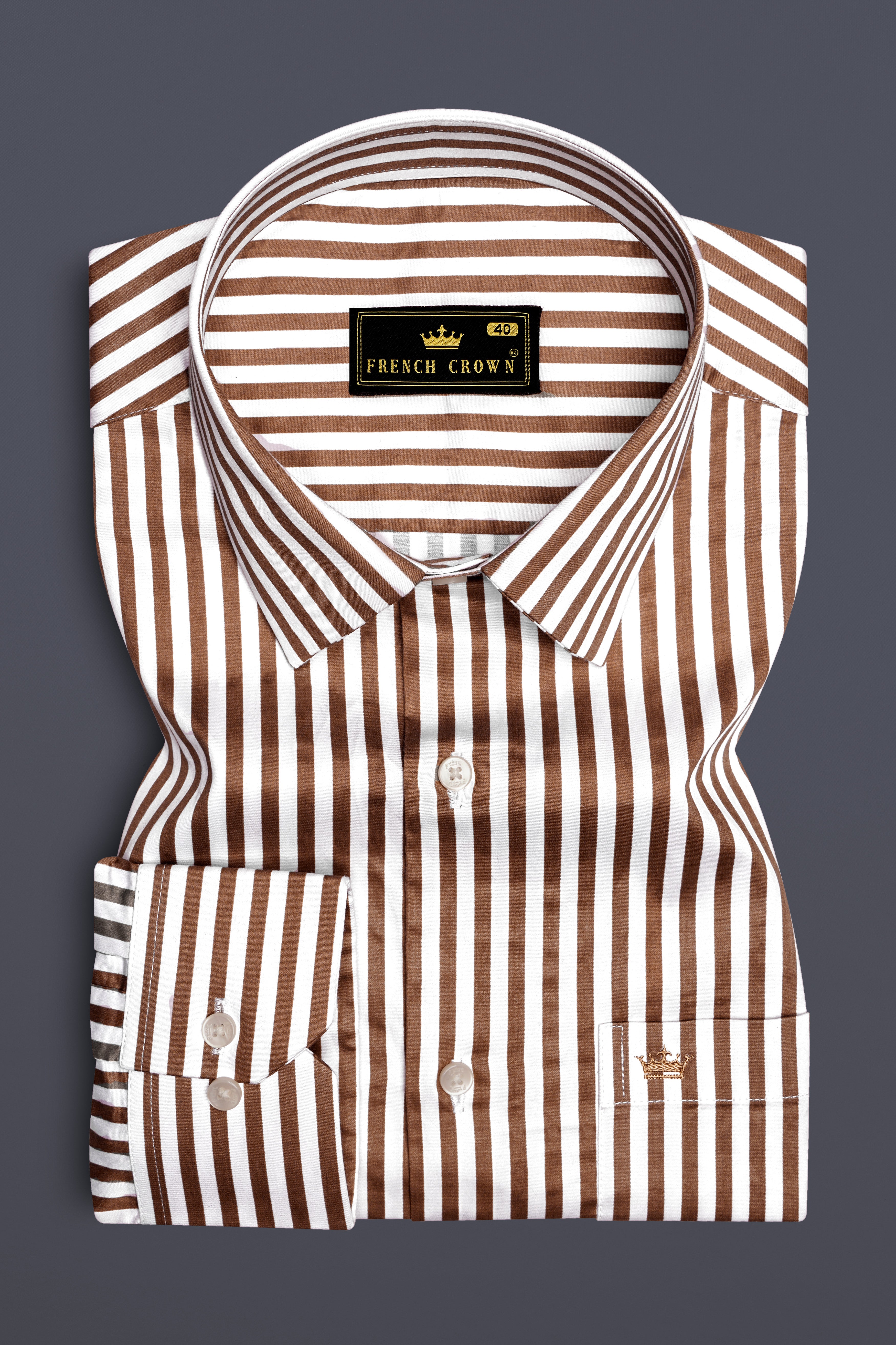 Bralisse-Tawny Brown And Bright White Striped Subtle Sheen Super Soft Premium Cotton Dress Shirt