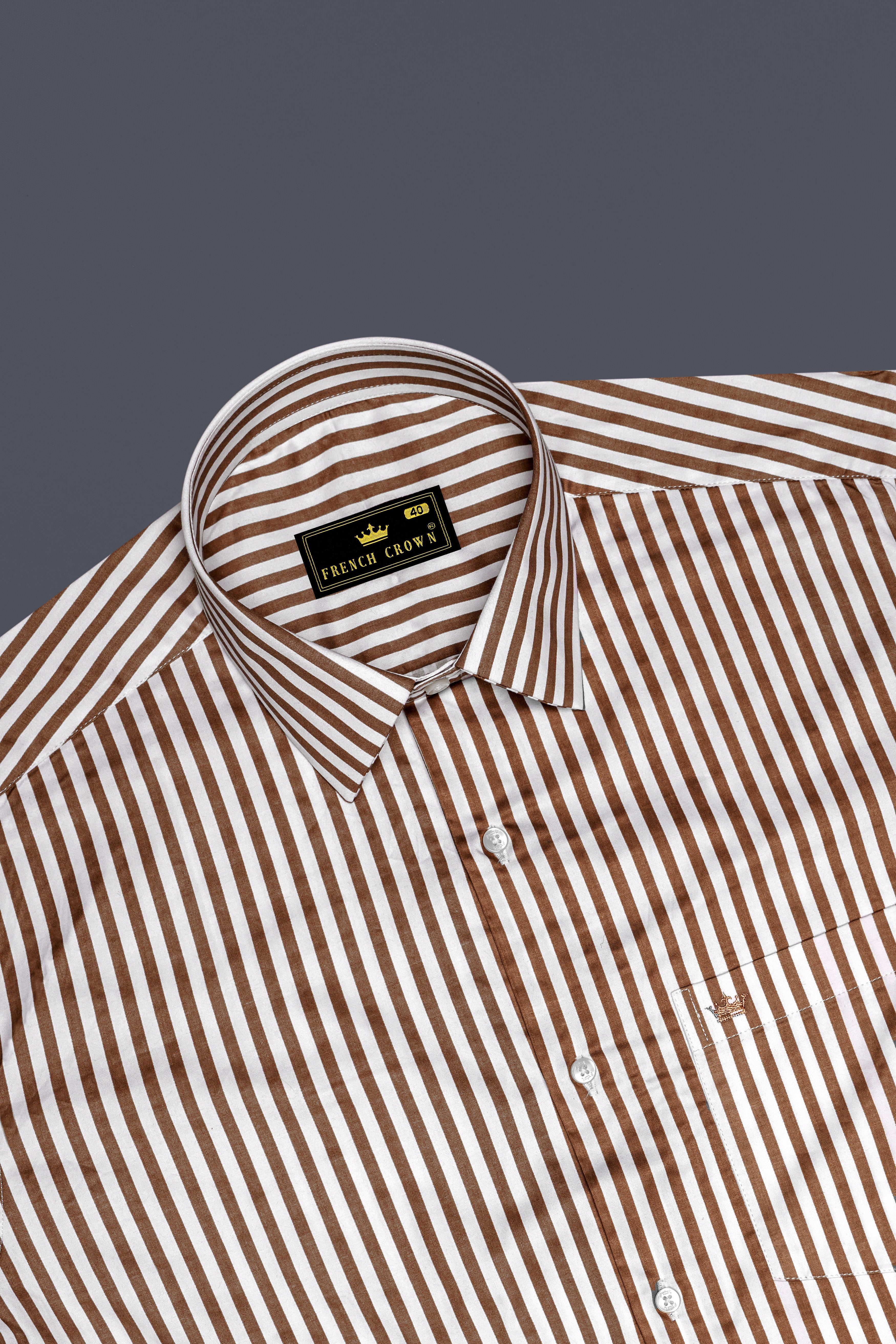 Bralisse-Tawny Brown And Bright White Striped Subtle Sheen Super Soft Premium Cotton Dress Shirt