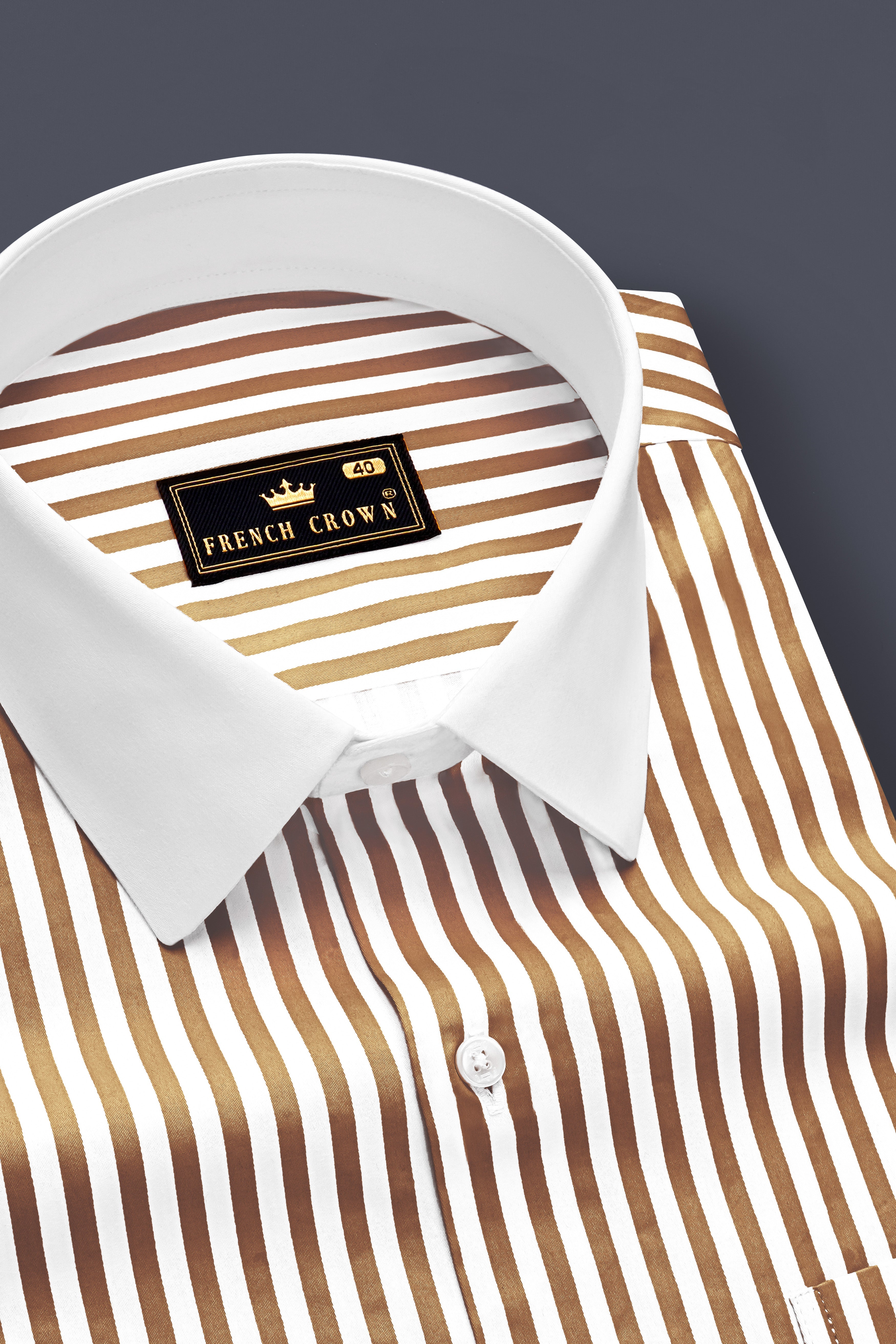 Bralisse-Tawny Brown And Bright White Striped Super Soft Premium Cotton Formal White Cuff Collar Shirt