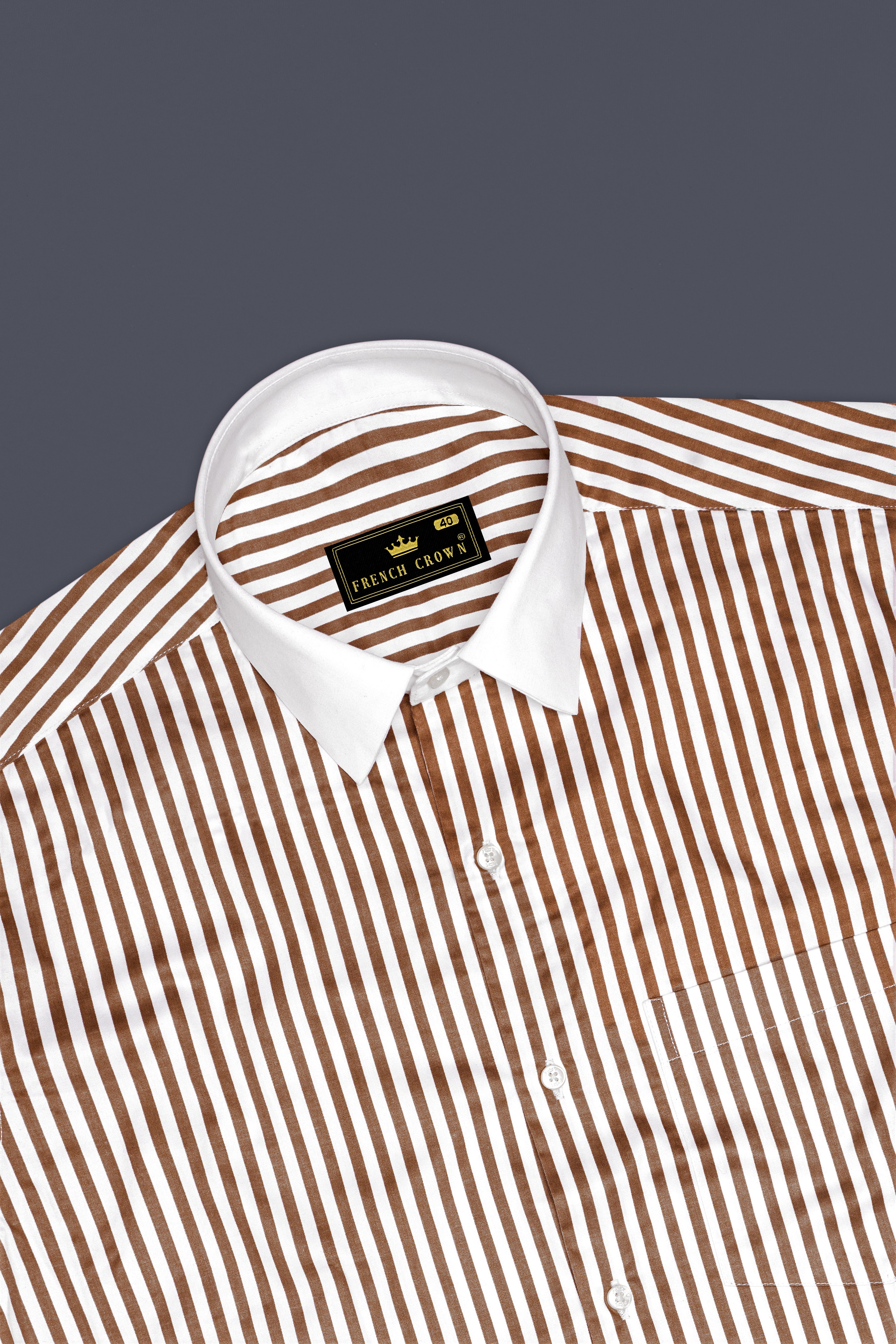 Bralisse-Tawny Brown And Bright White Striped Super Soft Premium Cotton Formal White Cuff Collar Shirt