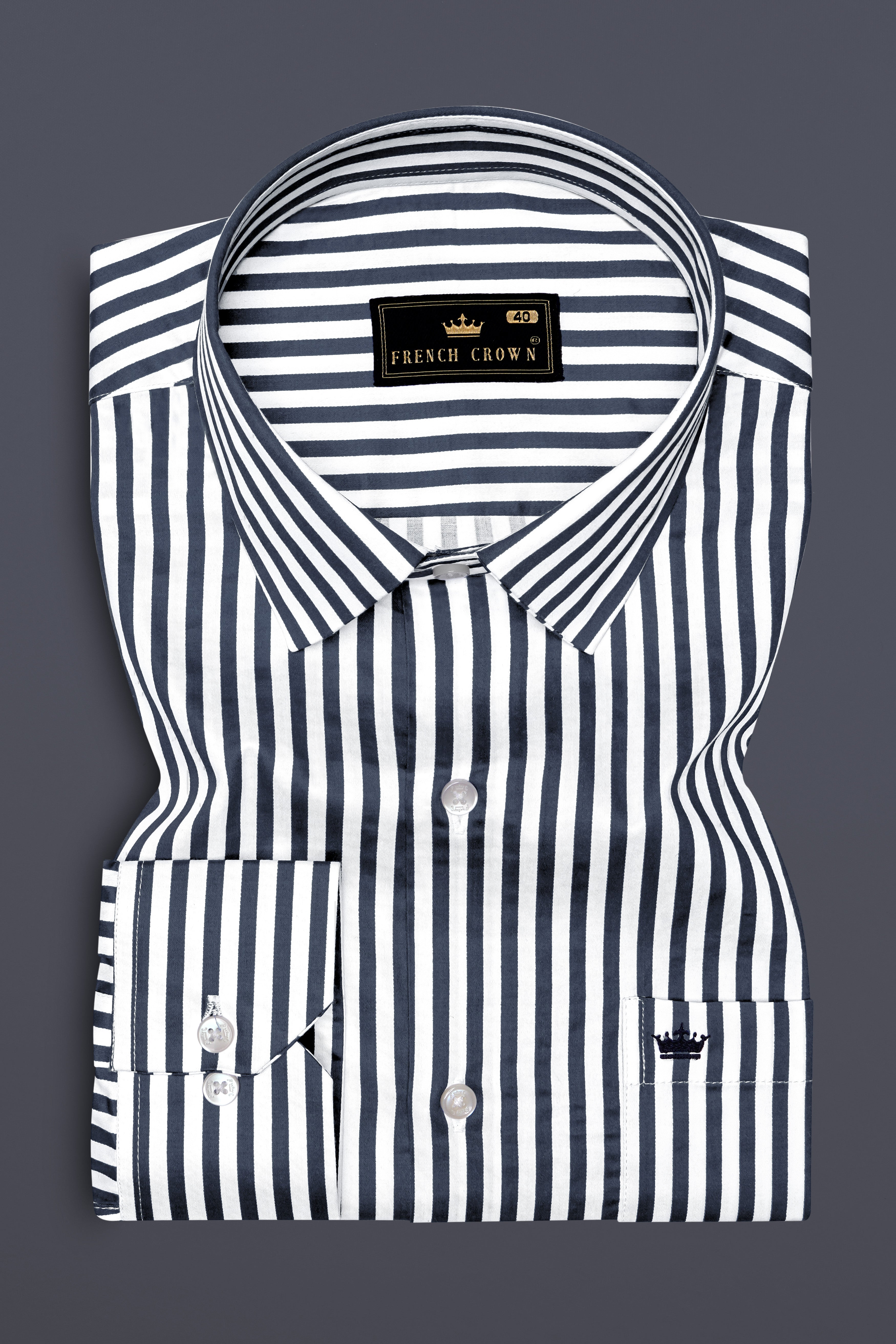 Charvion-Charcoal Gray And Bright White Striped Subtle Sheen Super Soft Premium Cotton Dress Shirt