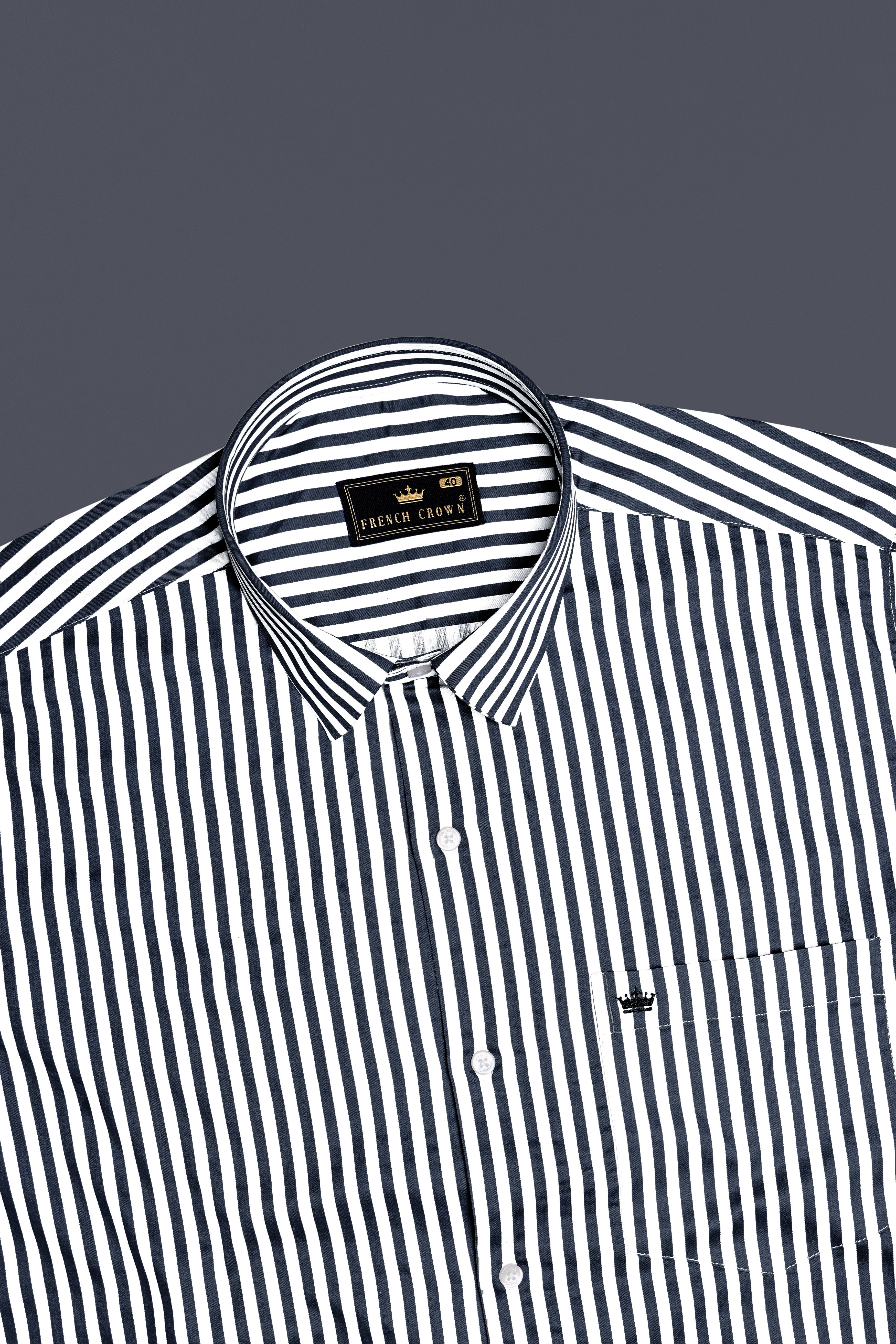 Charvion-Charcoal Gray And Bright White Striped Subtle Sheen Super Soft Premium Cotton Dress Shirt