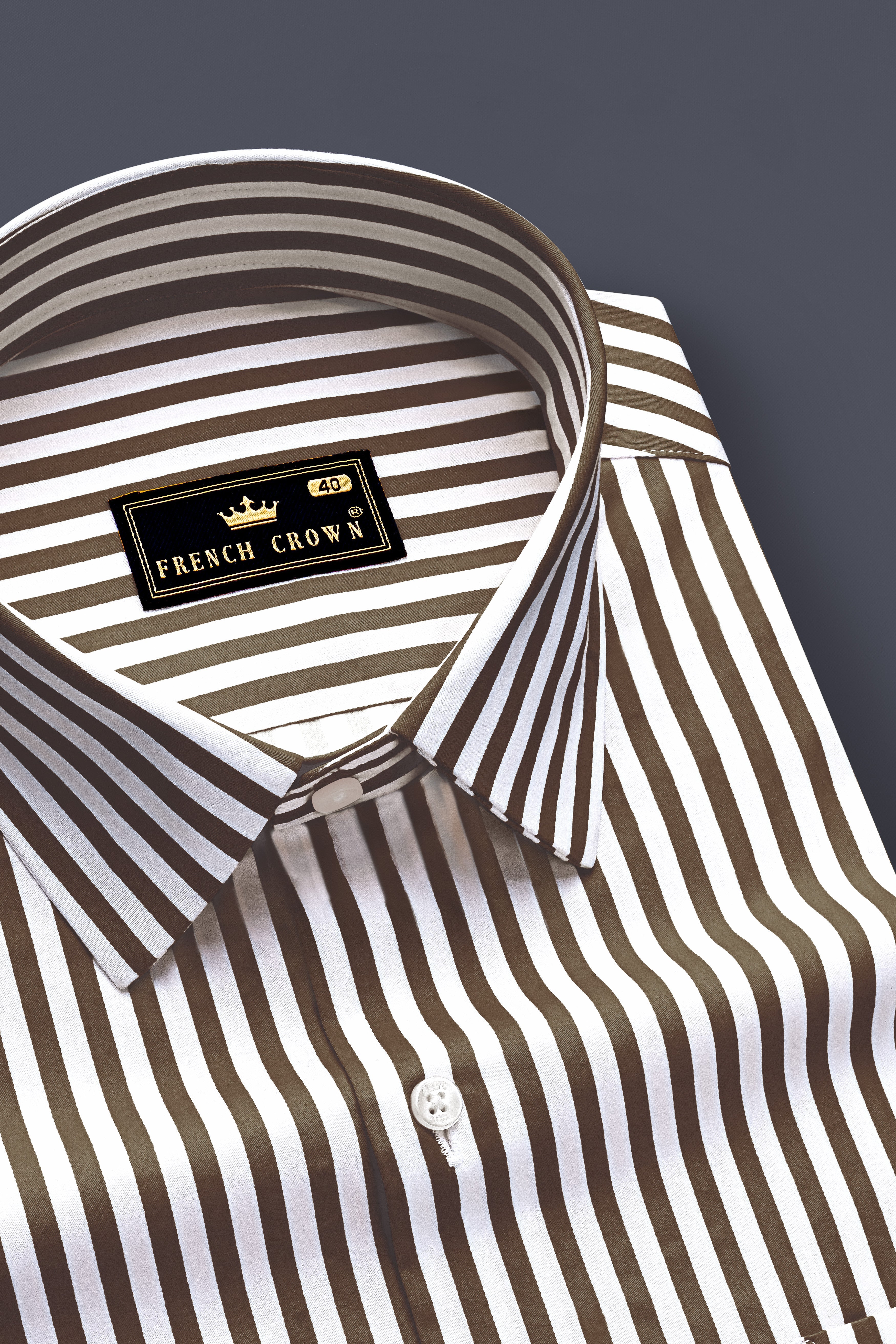 Metavue-Metallic Brown And Bright White Striped Subtle Sheen Super Soft Premium Cotton Dress Shirt