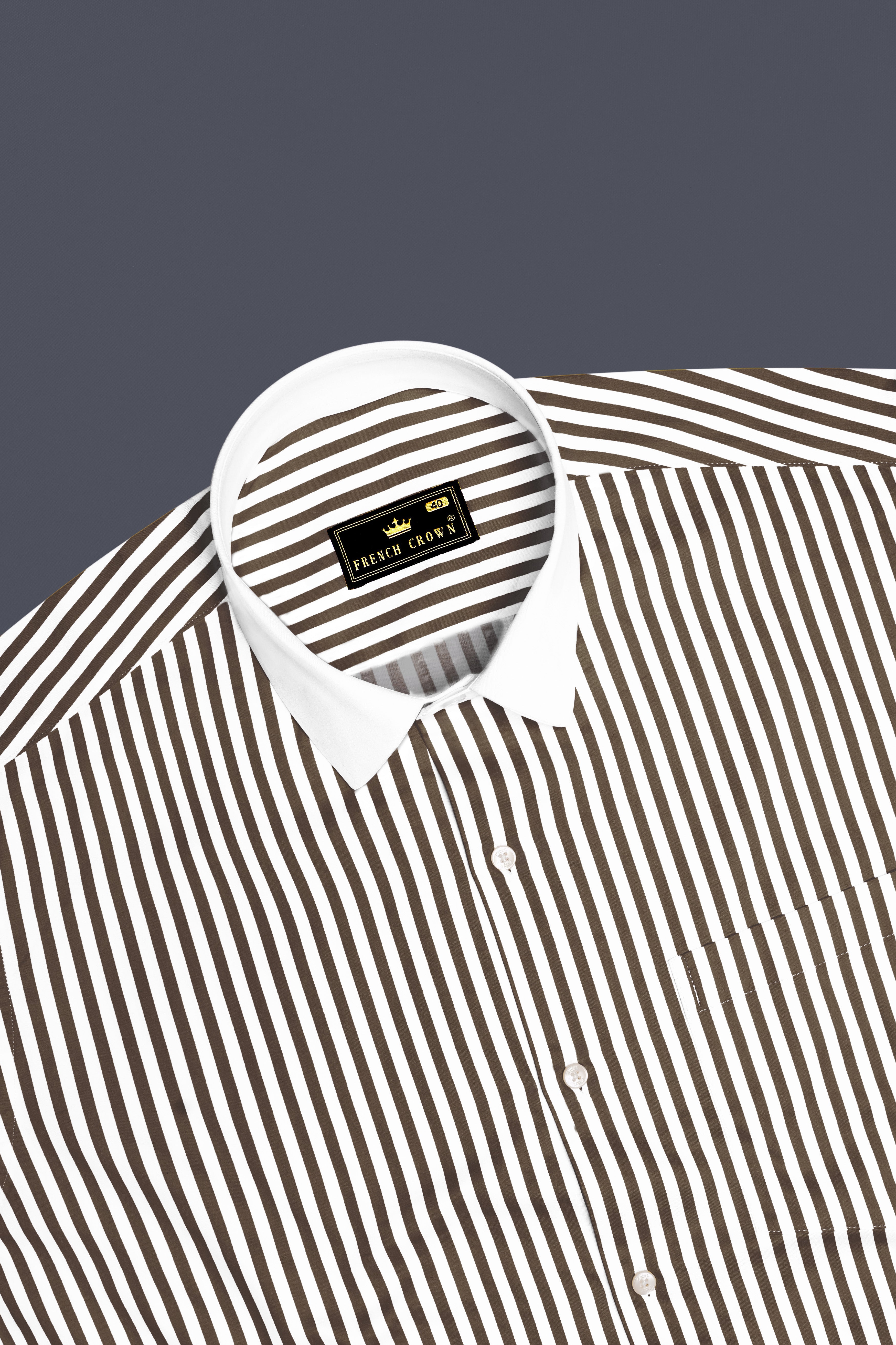 Metavue-Metallic Brown And Bright White Striped Super Soft Premium Cotton Formal White Cuff Collar Shirt