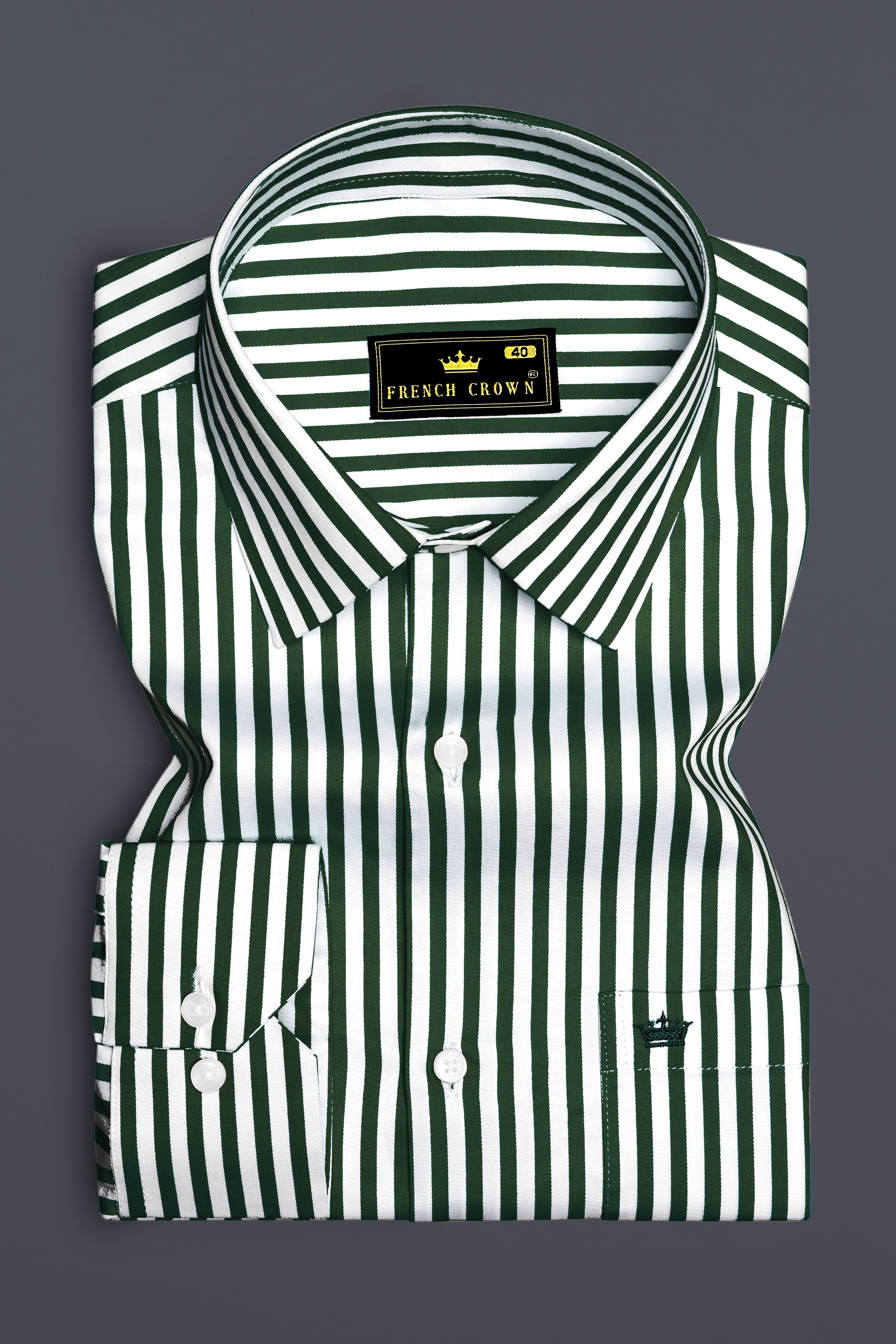 Veralux-Everglade Green And Bright White Striped Subtle Sheen Super Soft Premium Cotton Dress Shirt