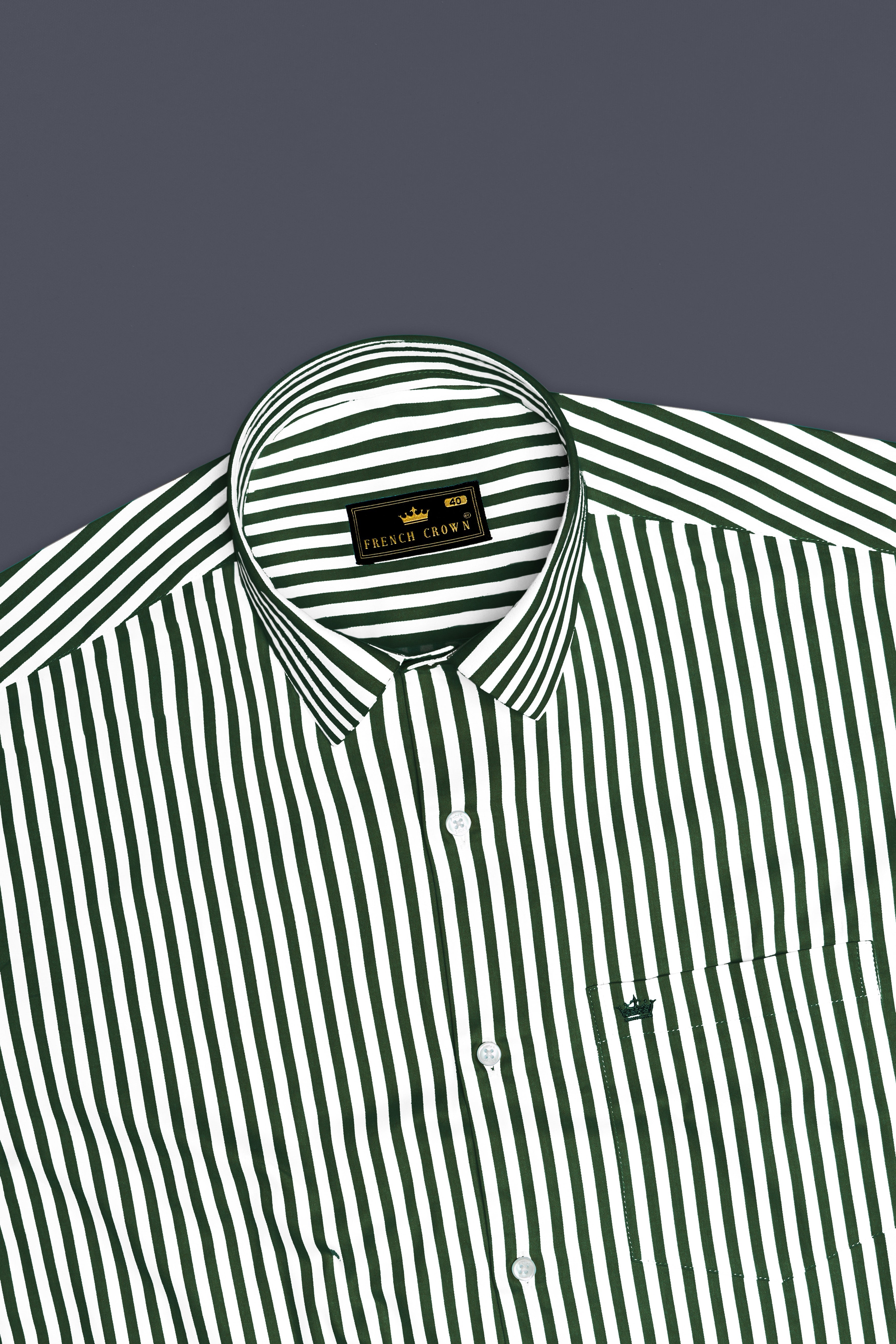 Veralux-Everglade Green And Bright White Striped Subtle Sheen Super Soft Premium Cotton Dress Shirt