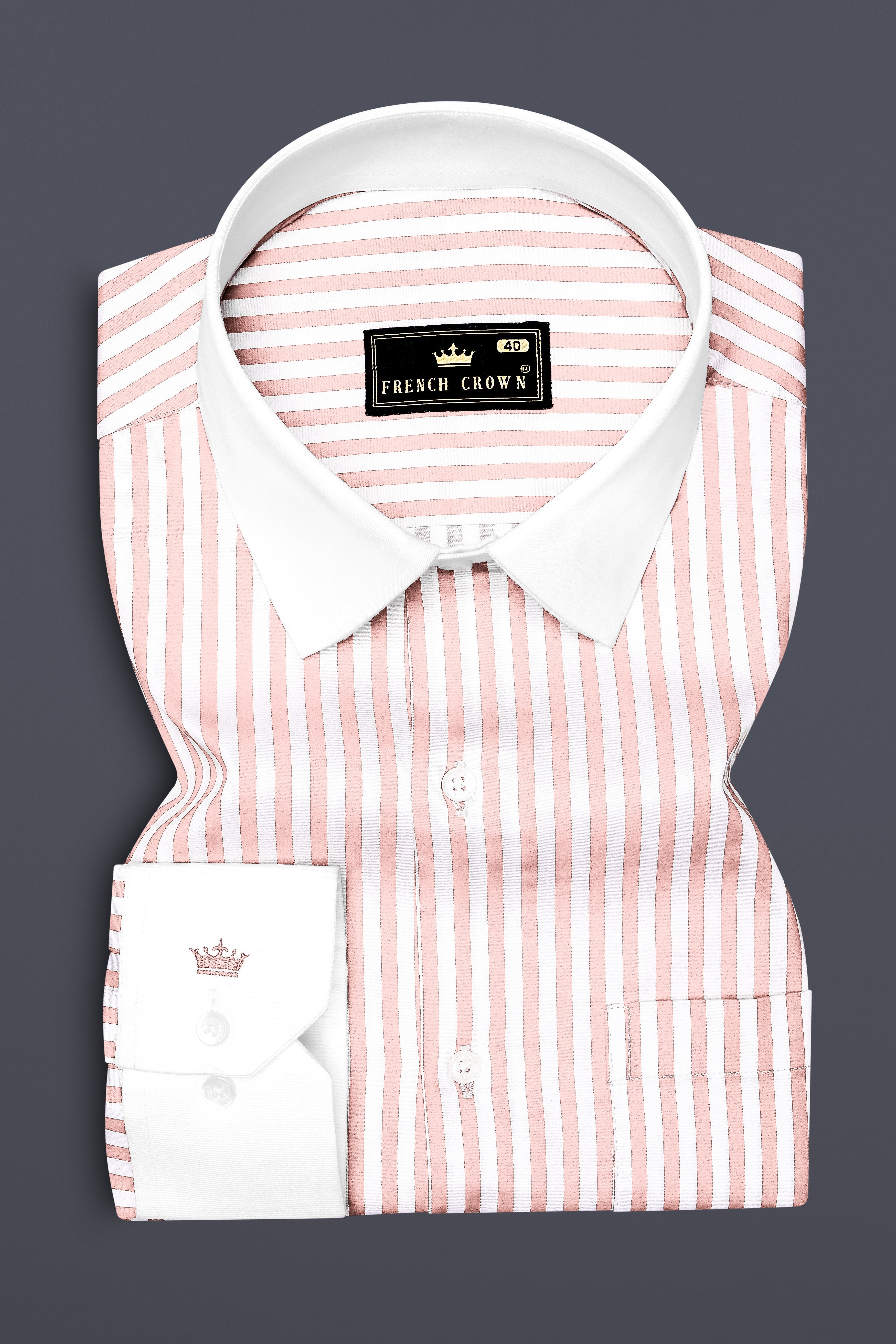Roselure-Carousel Pink And Bright White Striped Super Soft Premium Cotton Formal White Cuff Collar Shirt