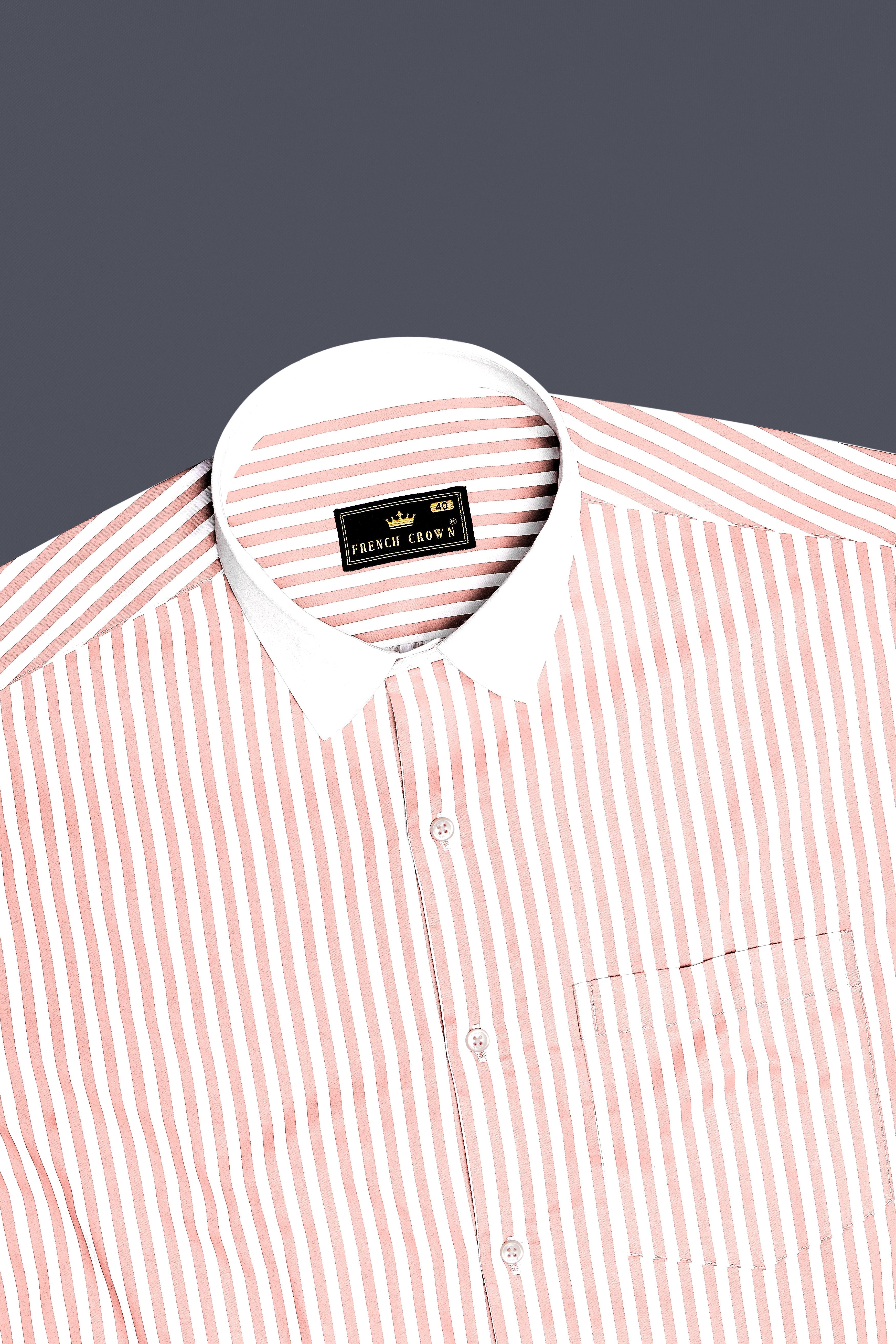 Roselure-Carousel Pink And Bright White Striped Super Soft Premium Cotton Formal White Cuff Collar Shirt