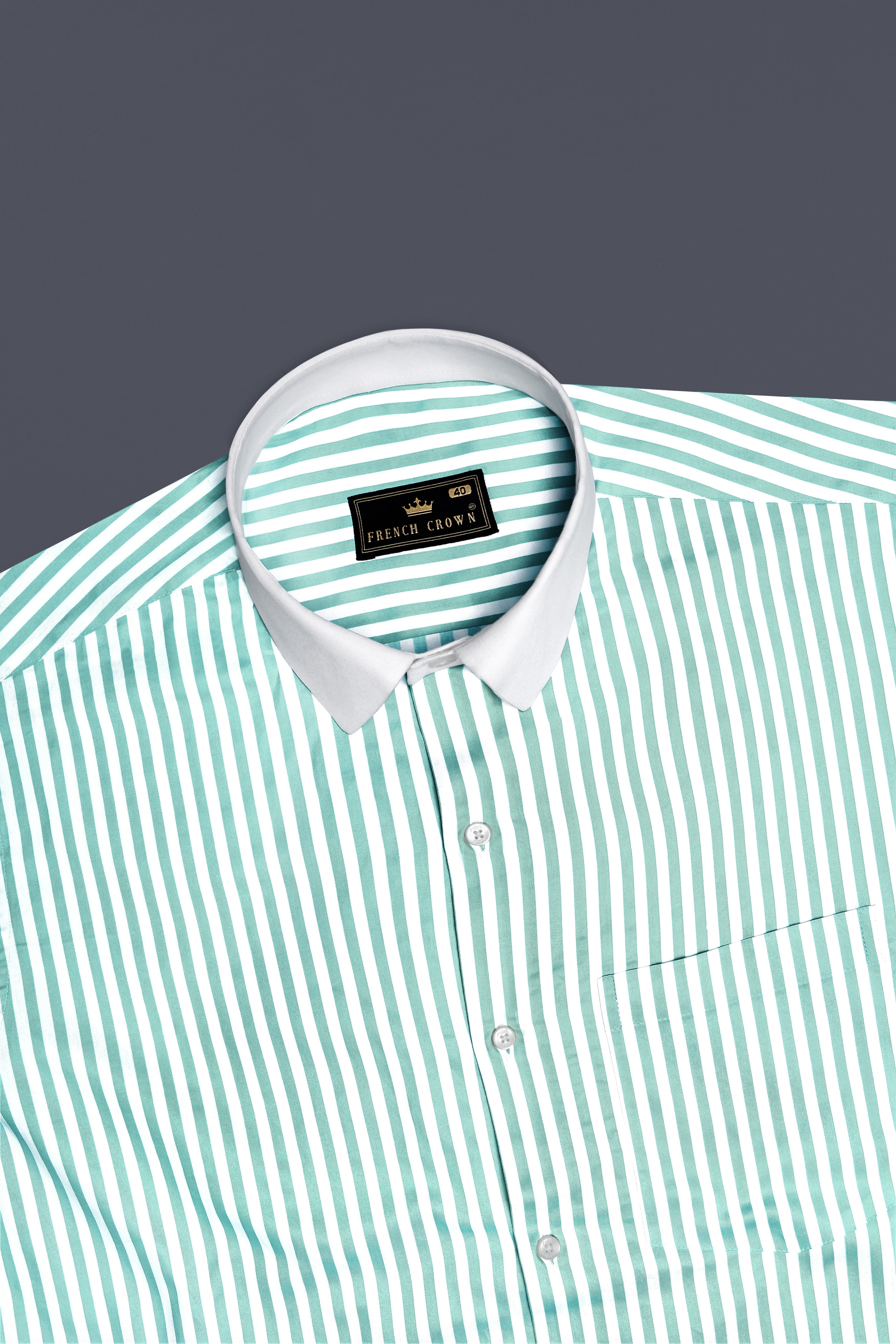 Glacira-Blizzard Blue And Bright White Striped Super Soft Premium Cotton Formal White Cuff Collar Shirt