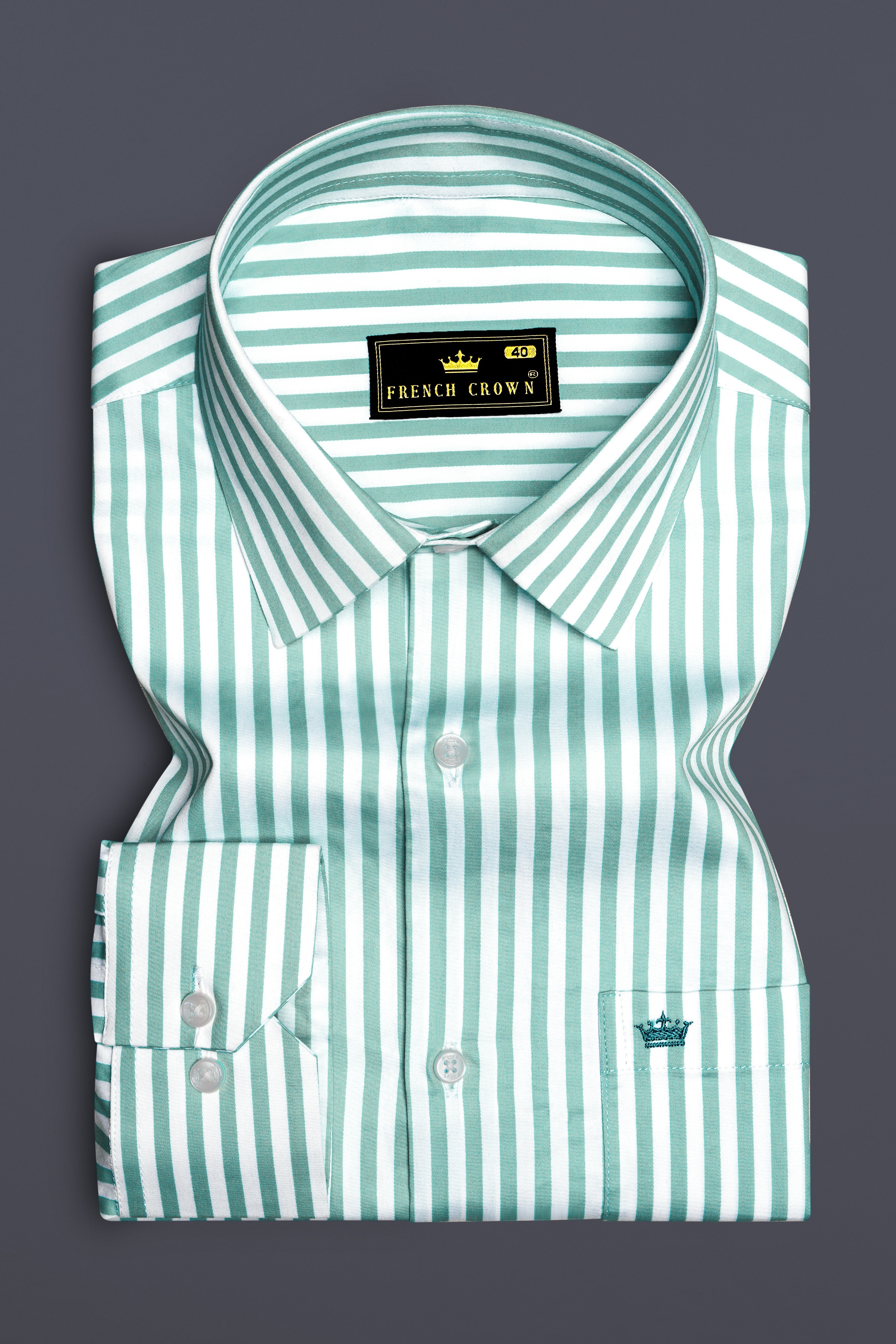 Glacira-Blizzard Blue And Bright White Striped Subtle Sheen Super Soft Premium Cotton Dress Shirt
