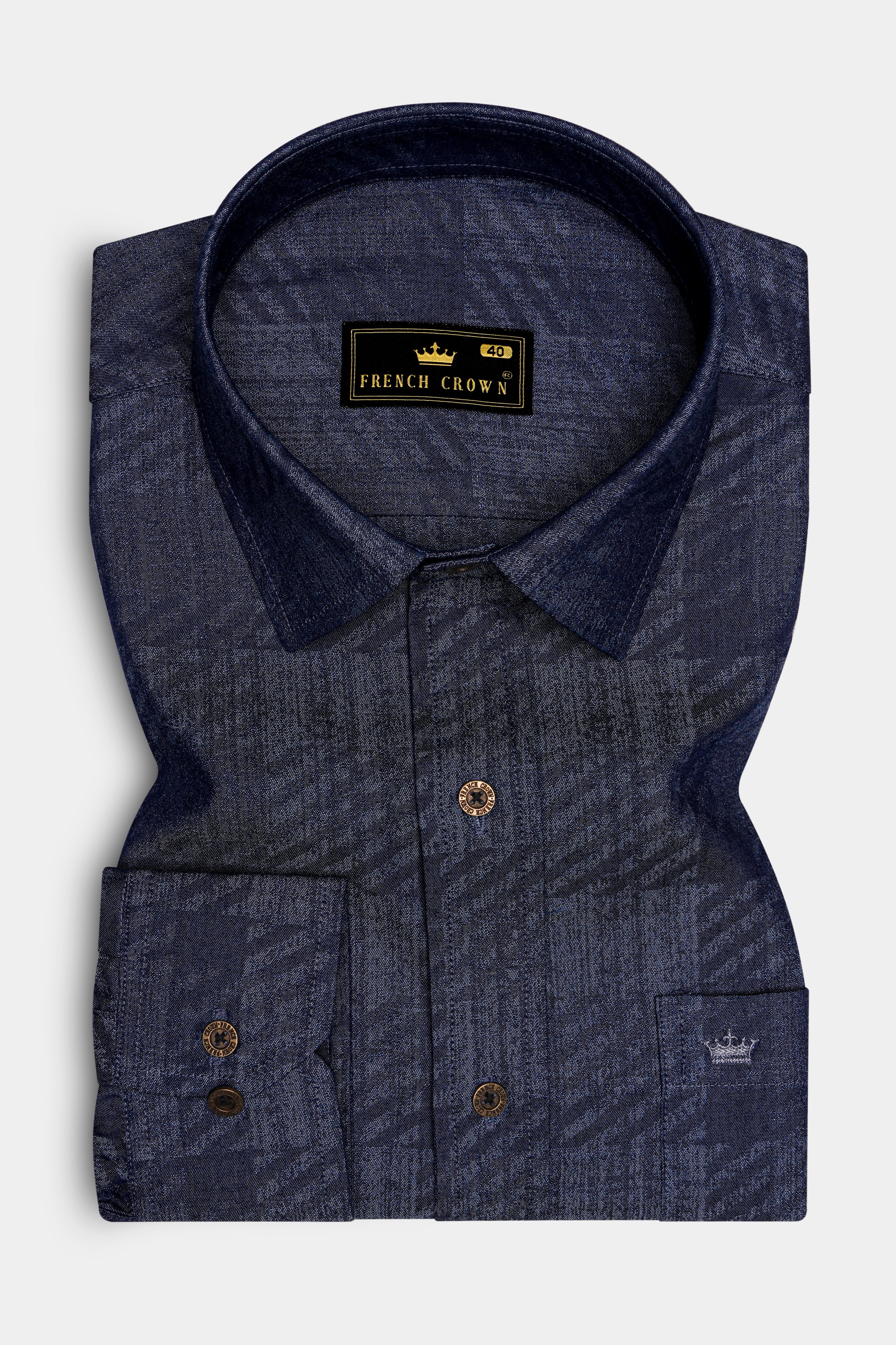 Diagris-Ebony Clay Denim Blue Diagonal Striped Super Soft Premium Cotton Casual Shirt